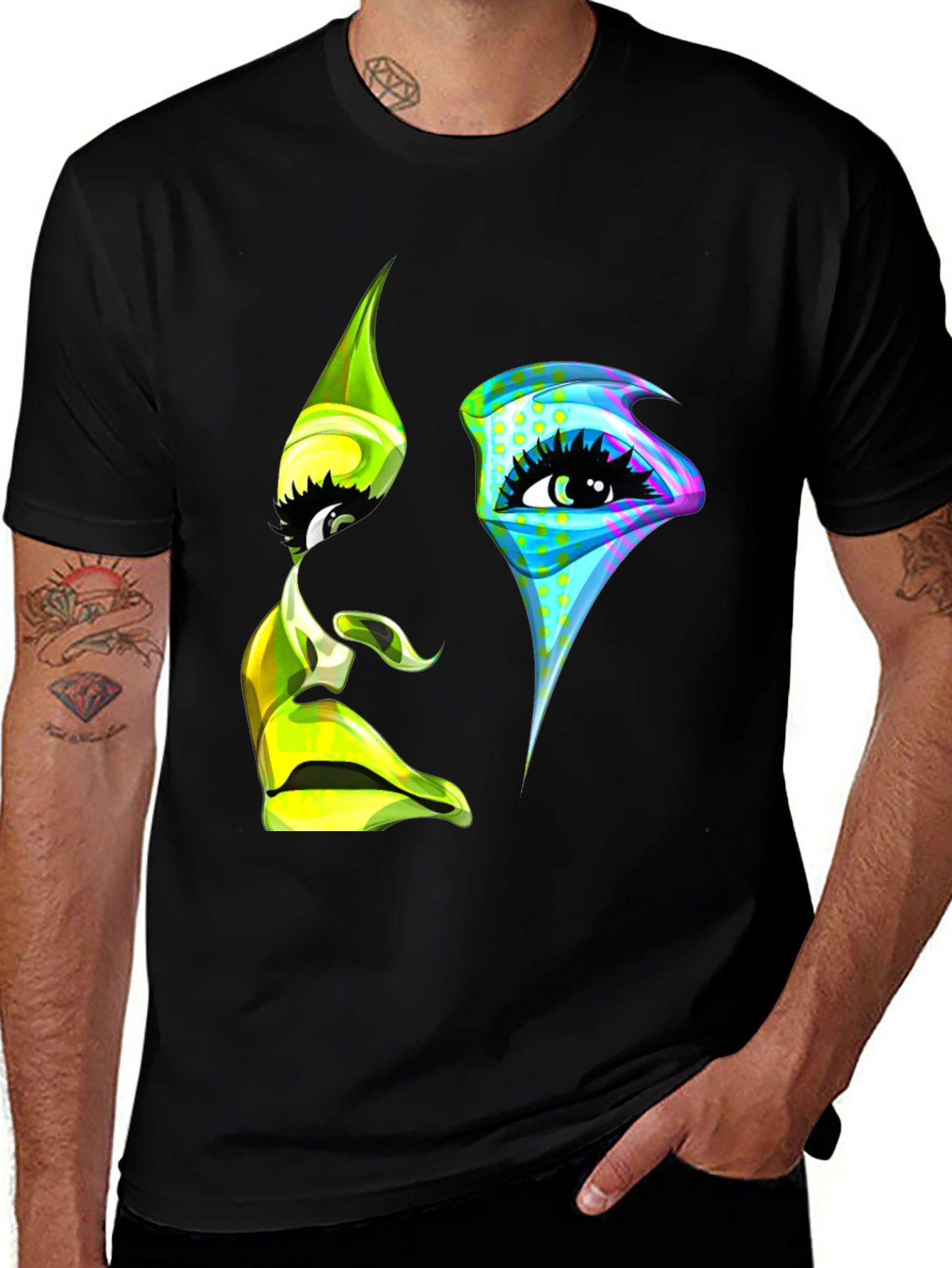 Variant 2 of Abstract Face Graphic Black T-Shirt