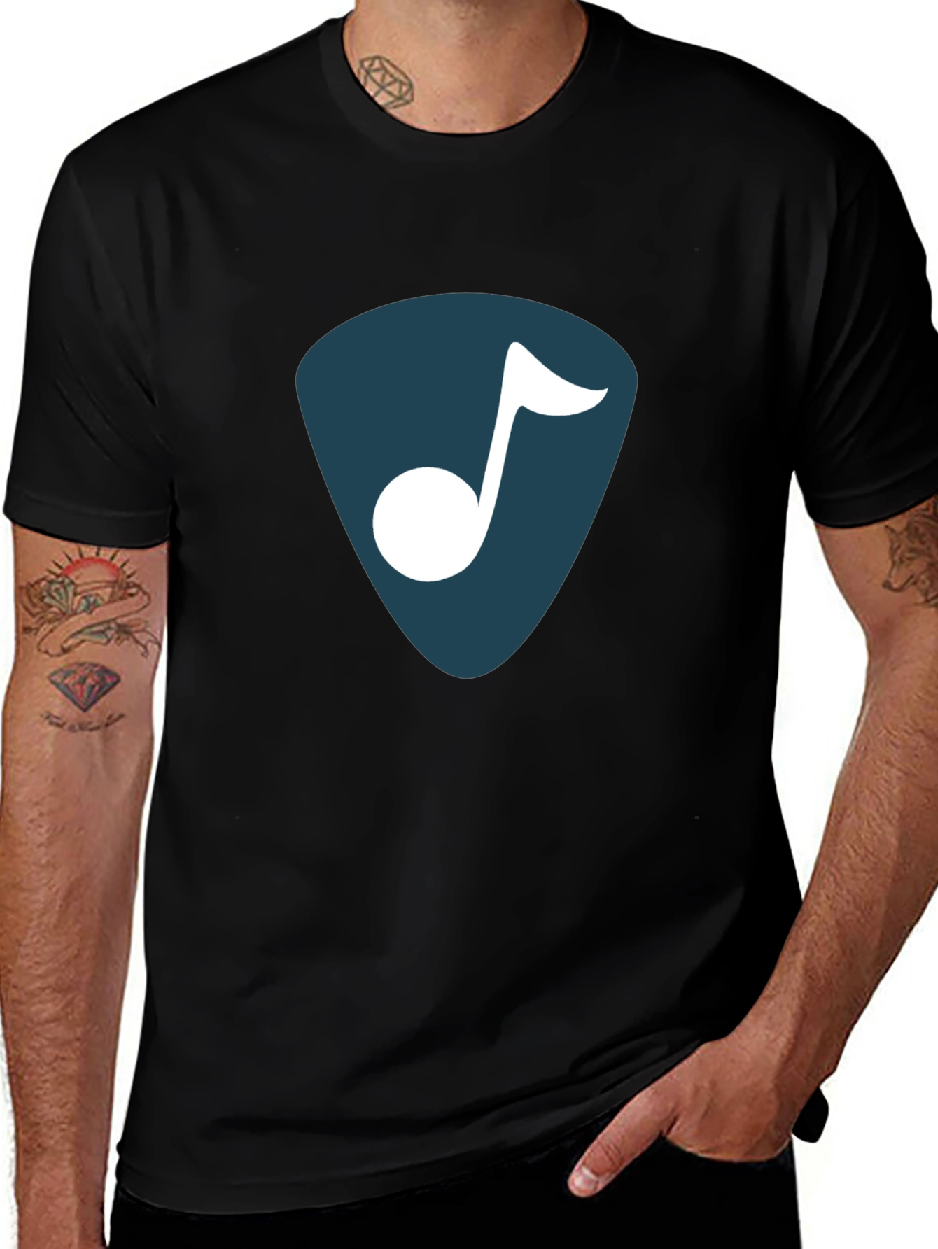 Variant 23 of Stylish Music Note Graphic T-Shirt - Black