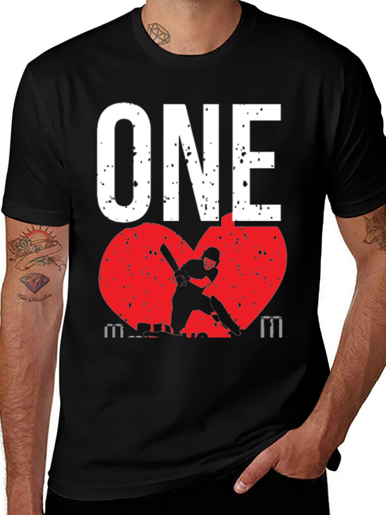 Variant 2 of ONE Cricket Fan T-Shirt - Red Heart Design