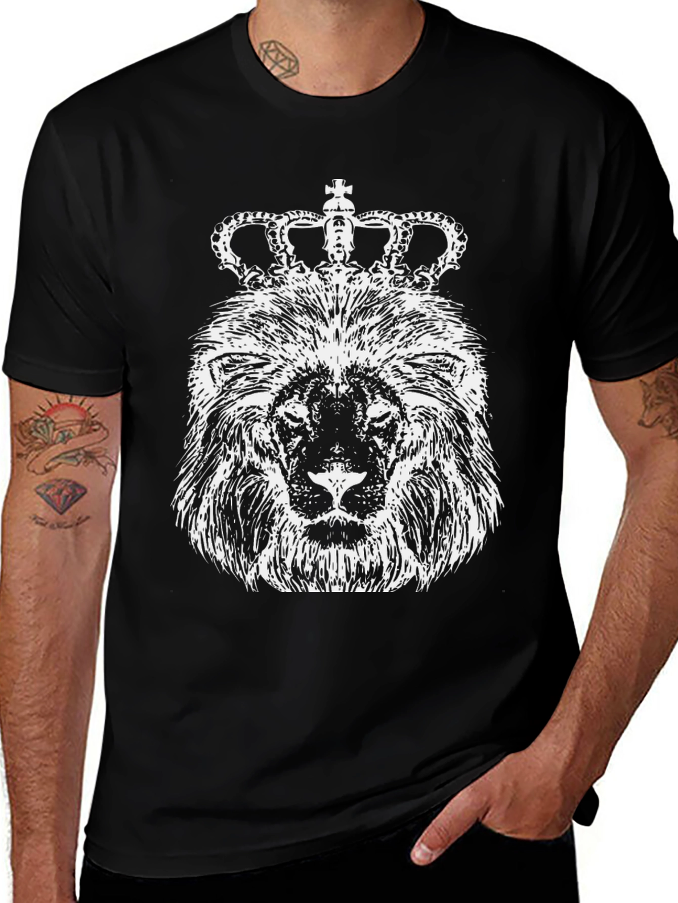 Variant 15 of Lion Crown Graphic Tee - Black Cotton T-Shirt
