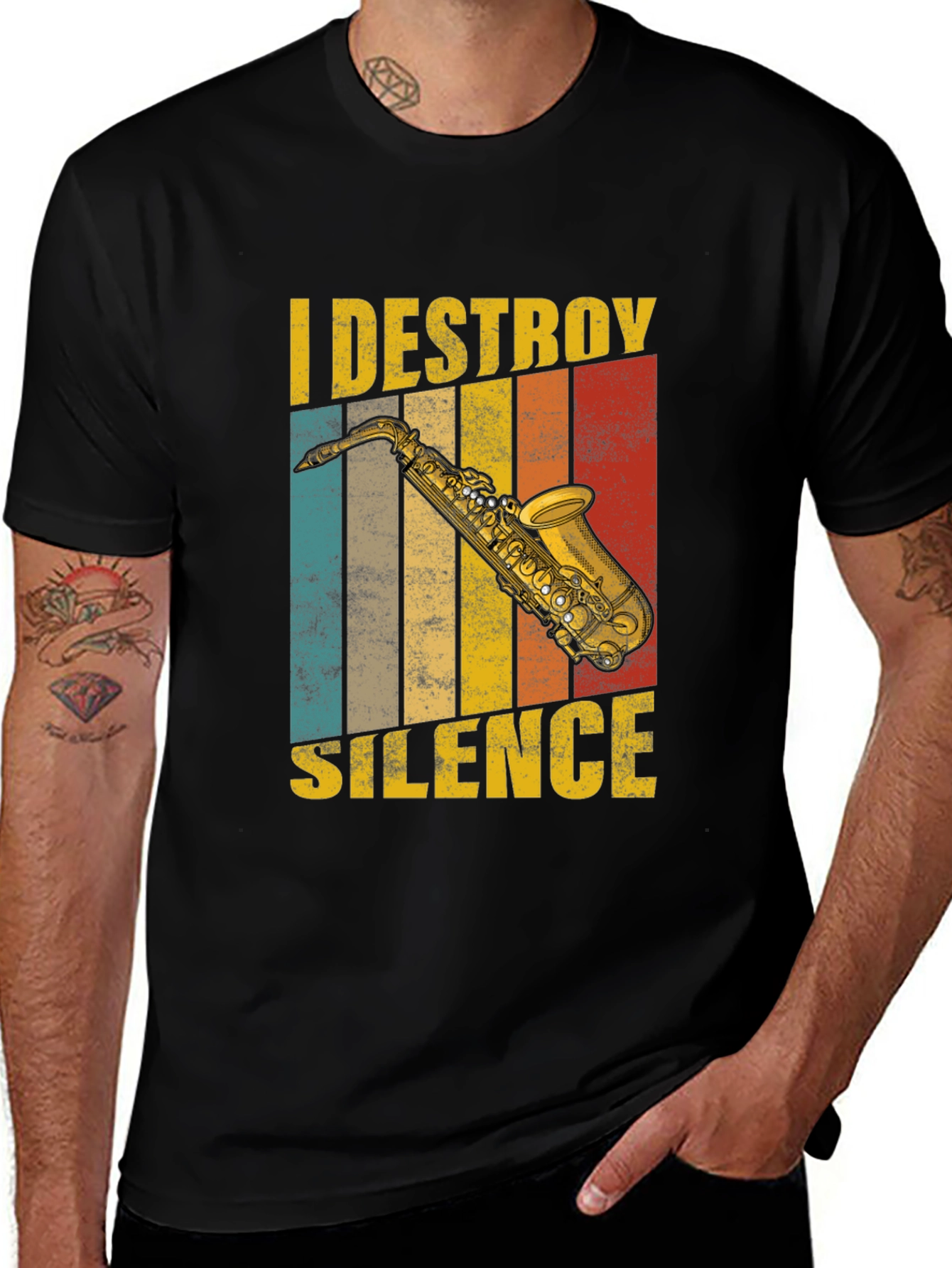 Variant 19 of I Destroy Silence Saxophone T-Shirt