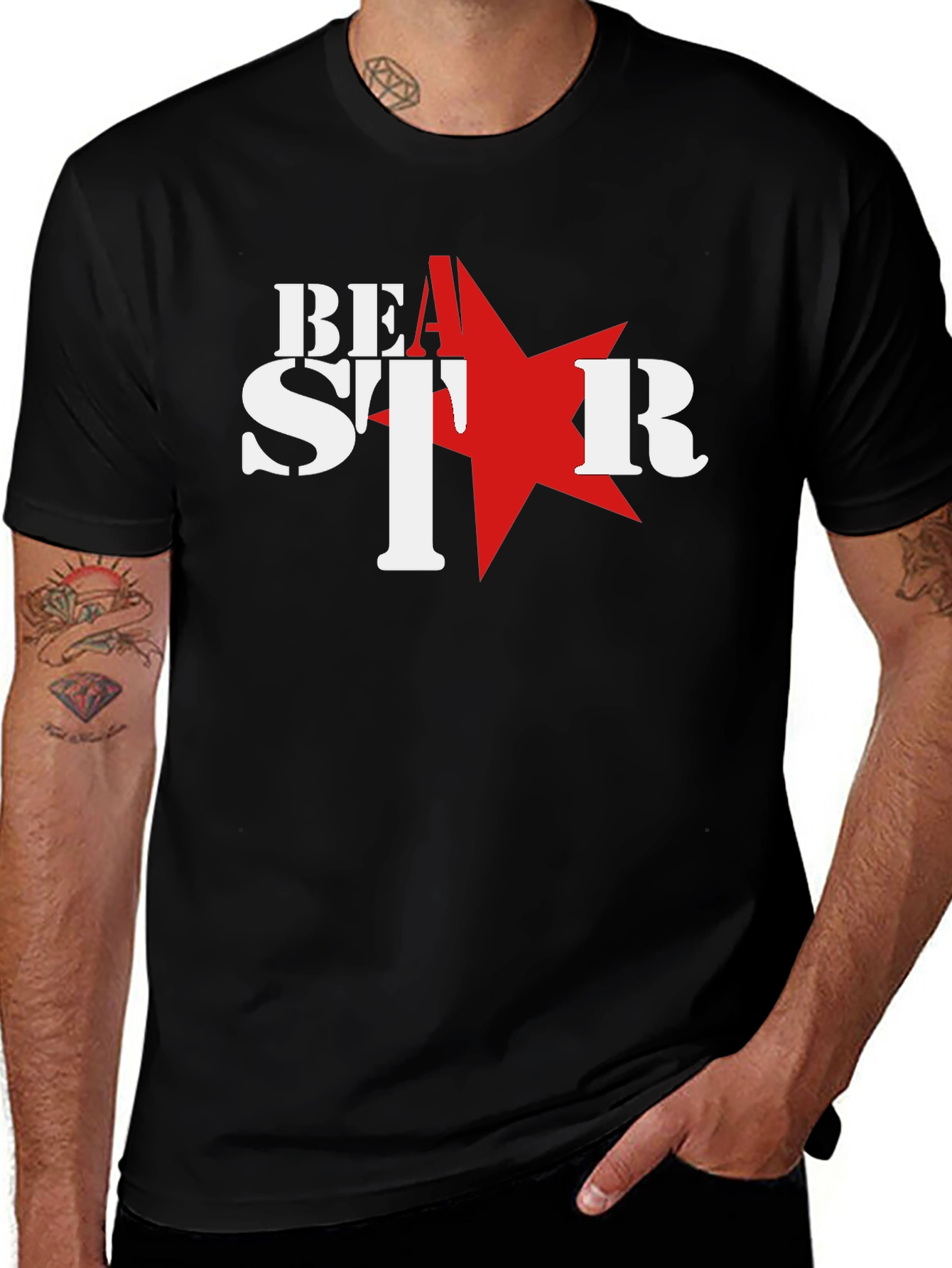 Variant 21 of Be A Star Graphic T-Shirt - Black Cotton Tee