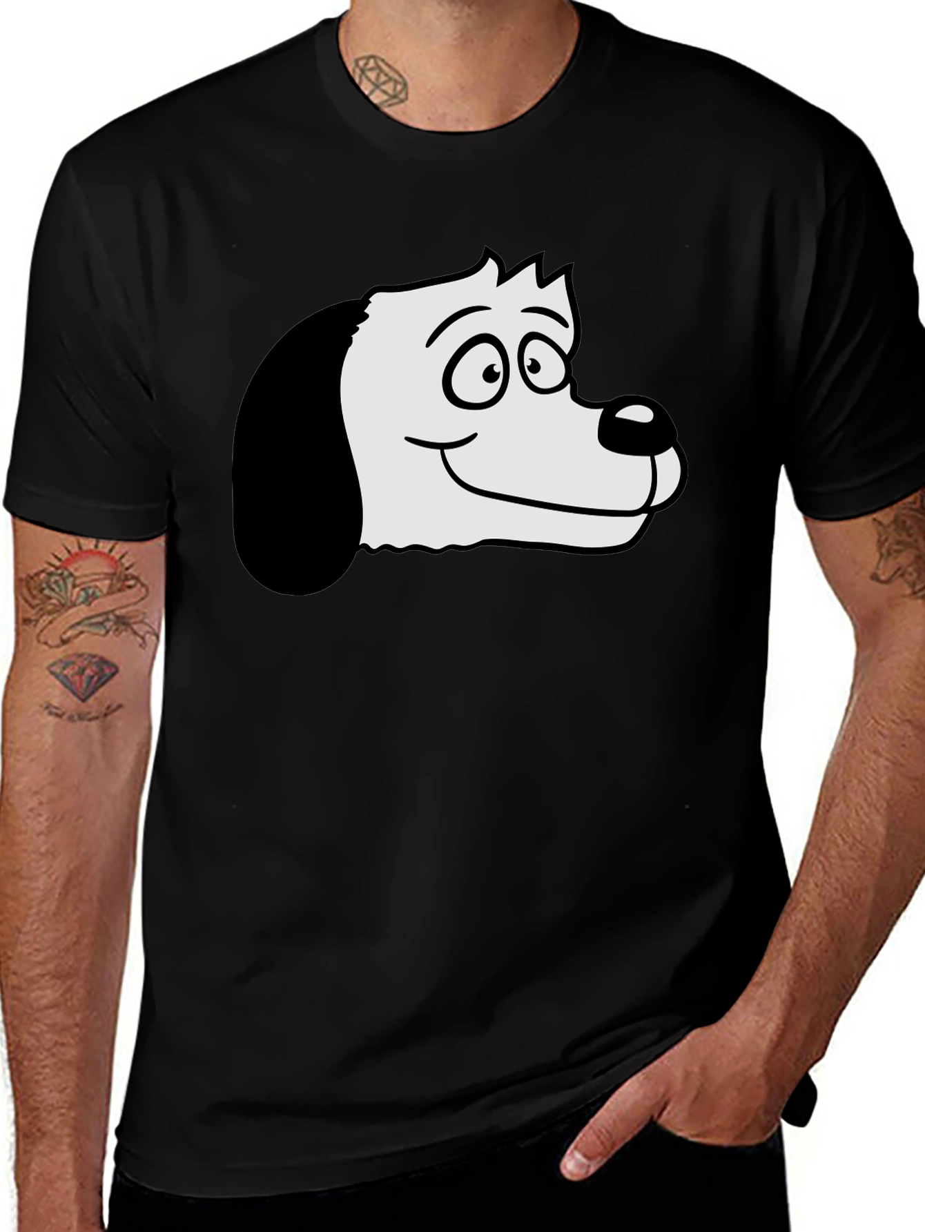 Cartoon Dog Graphic Black T-Shirt