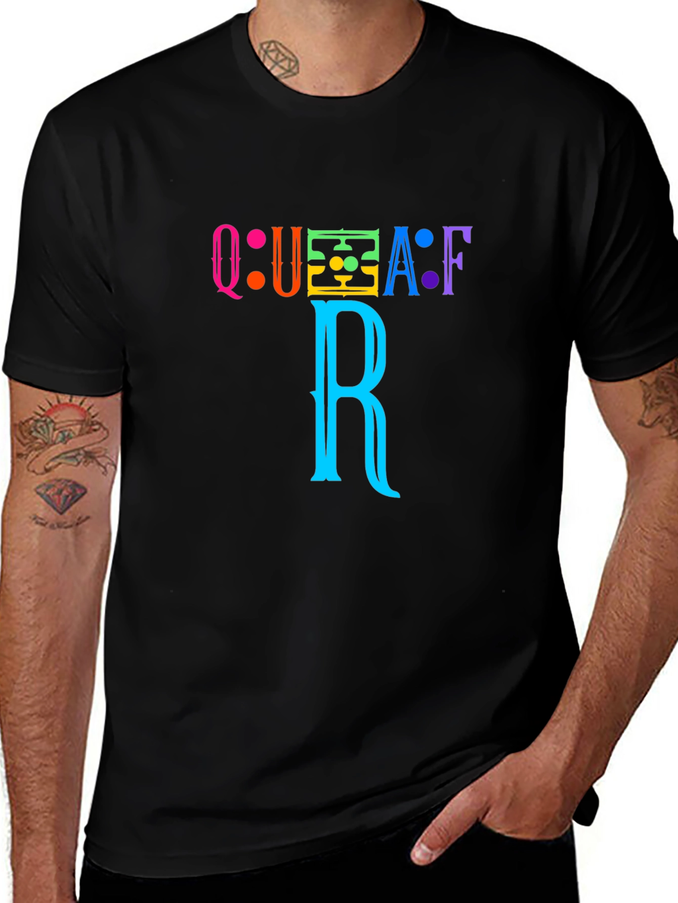 Variant 20 of Colorful QUAFAF R Graphic Black T-Shirt