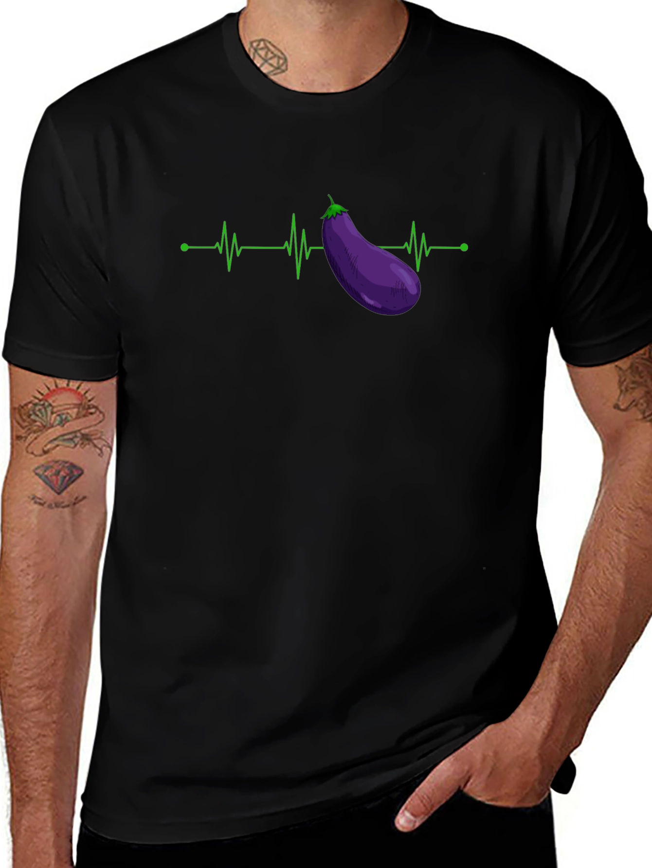 Variant 15 of Eggplant Heartbeat T-Shirt - Novelty Graphic Tee
