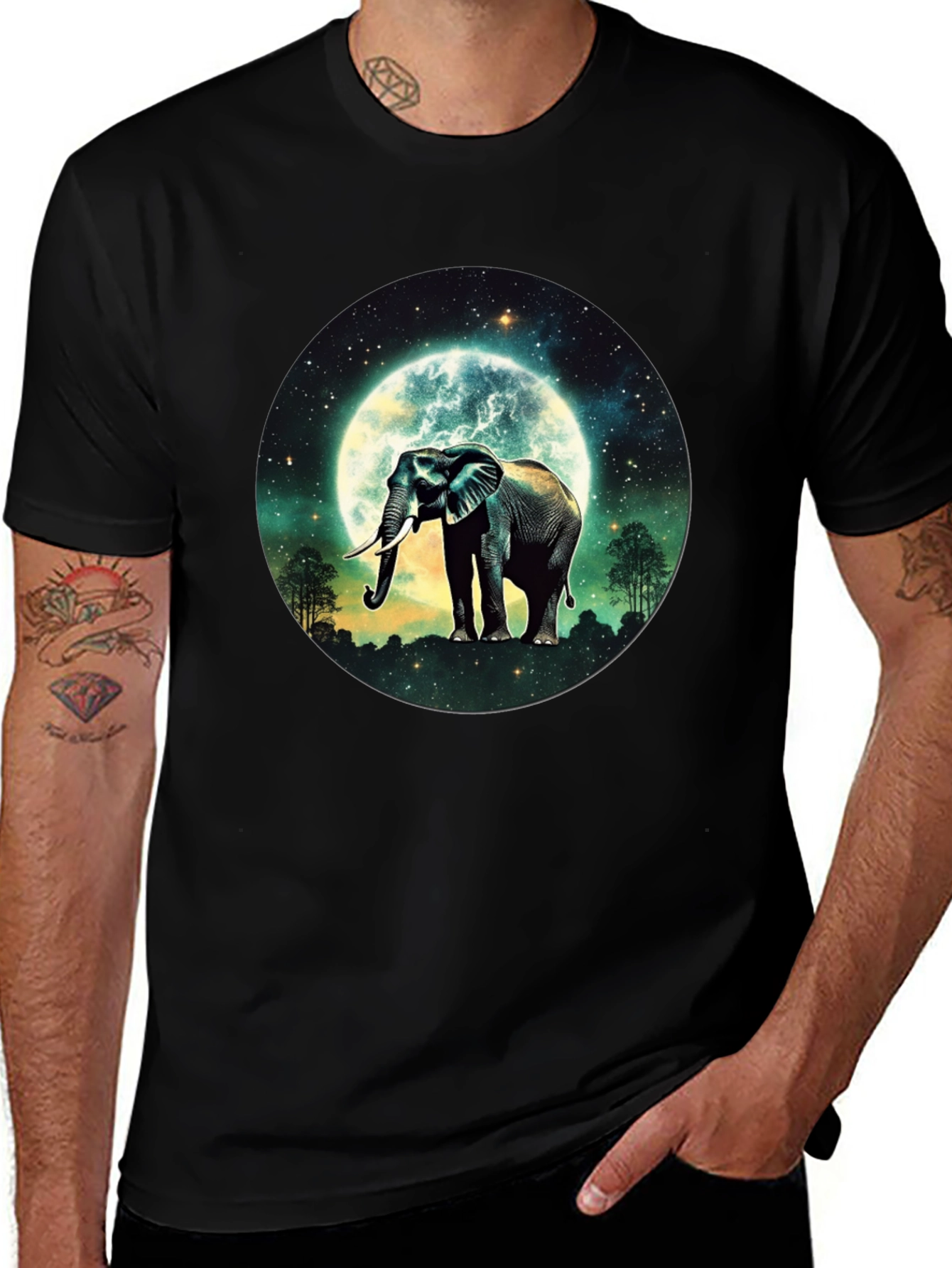 Variant 12 of Elephant Moon T-Shirt - Men's Black Tee