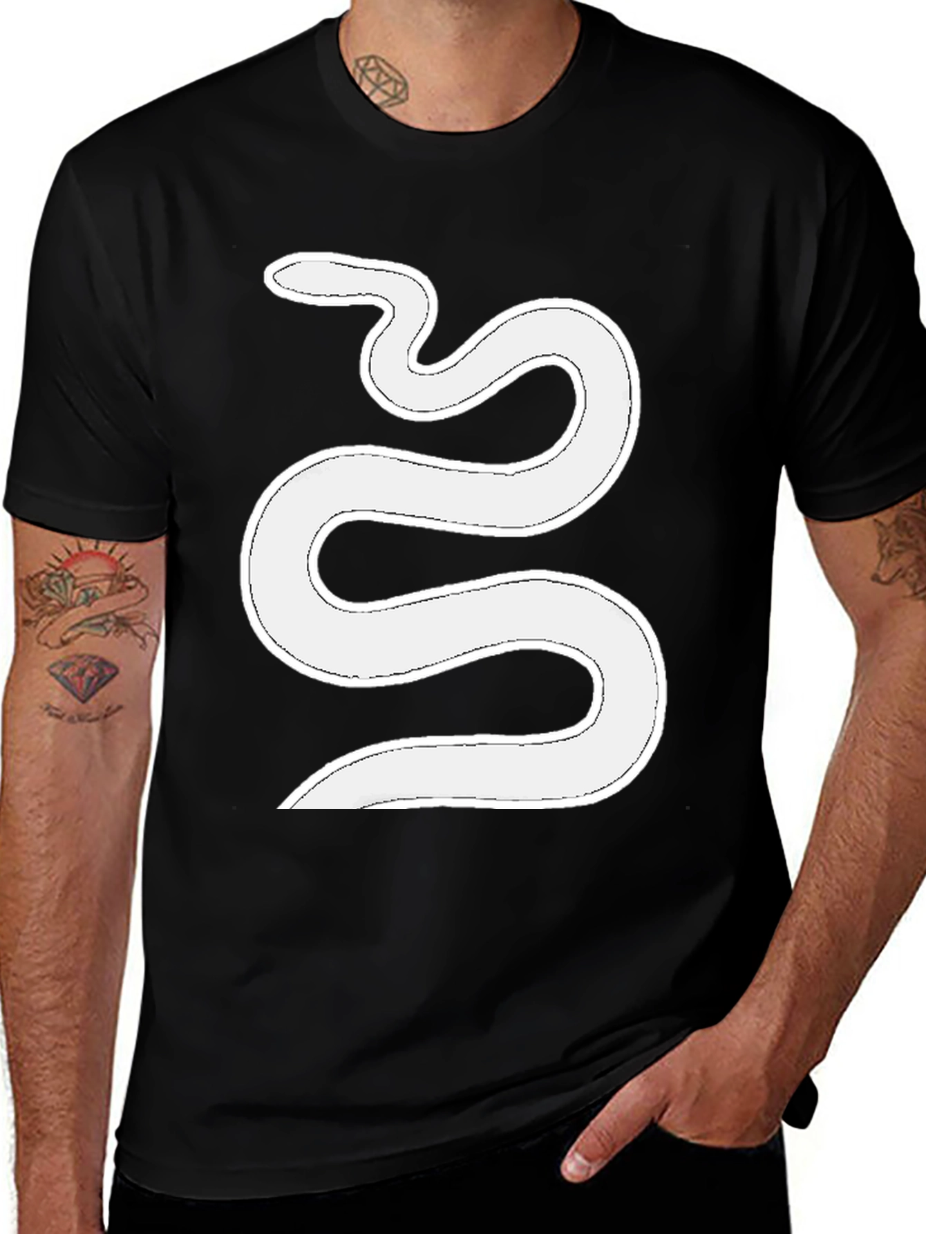 Variant 6 of Men's Black T-Shirt with White Snake Graphic