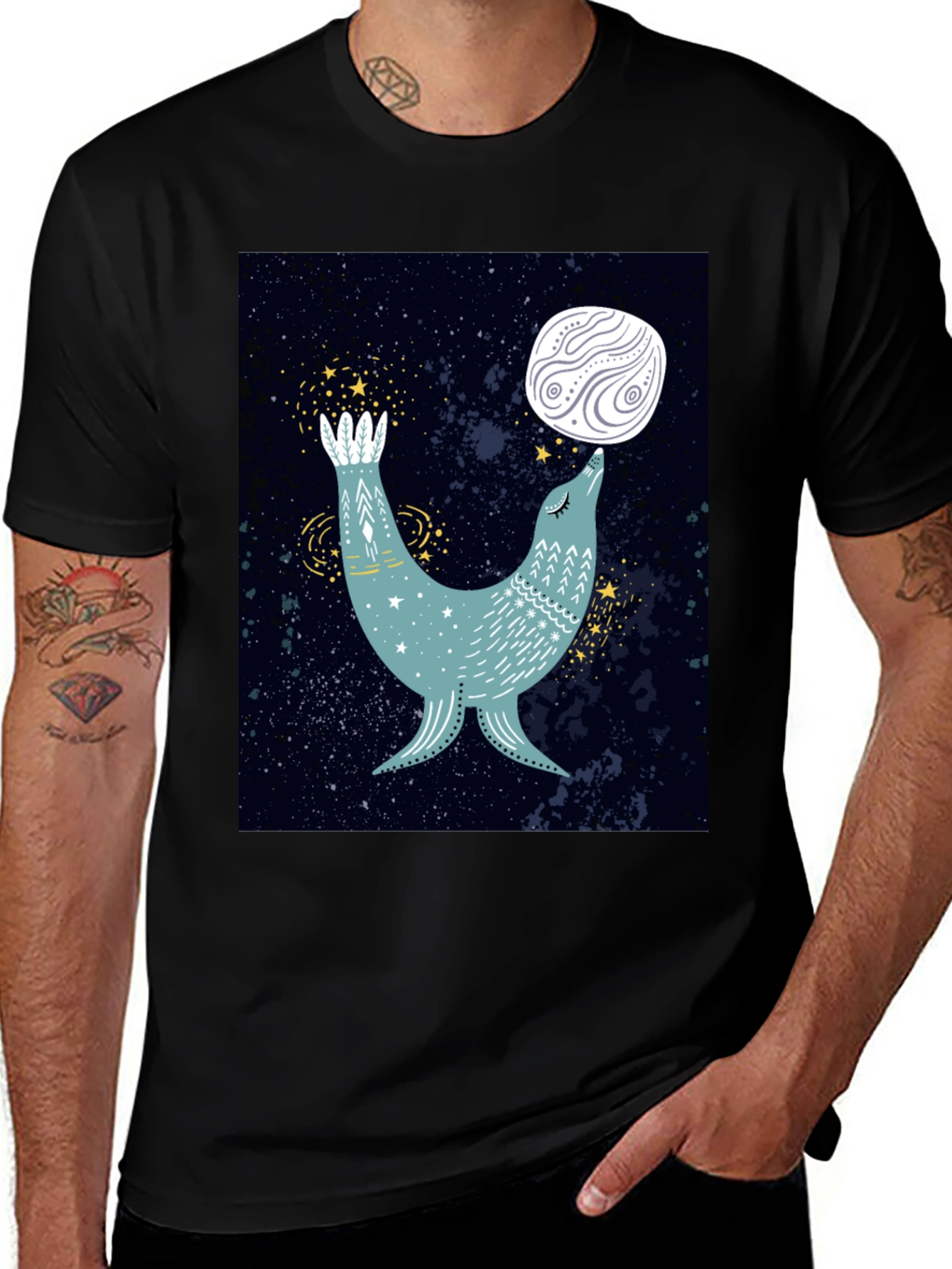 Variant 4 of Cosmic Seal T-Shirt - Celestial Animal Design