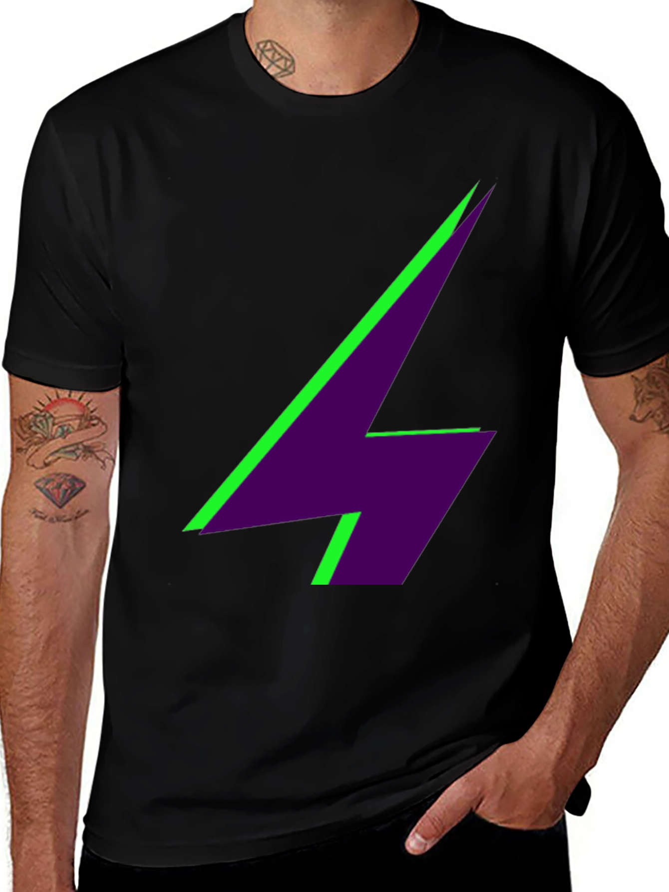 Variant 26 of Geometric Lightning Bolt Graphic Tee - Black