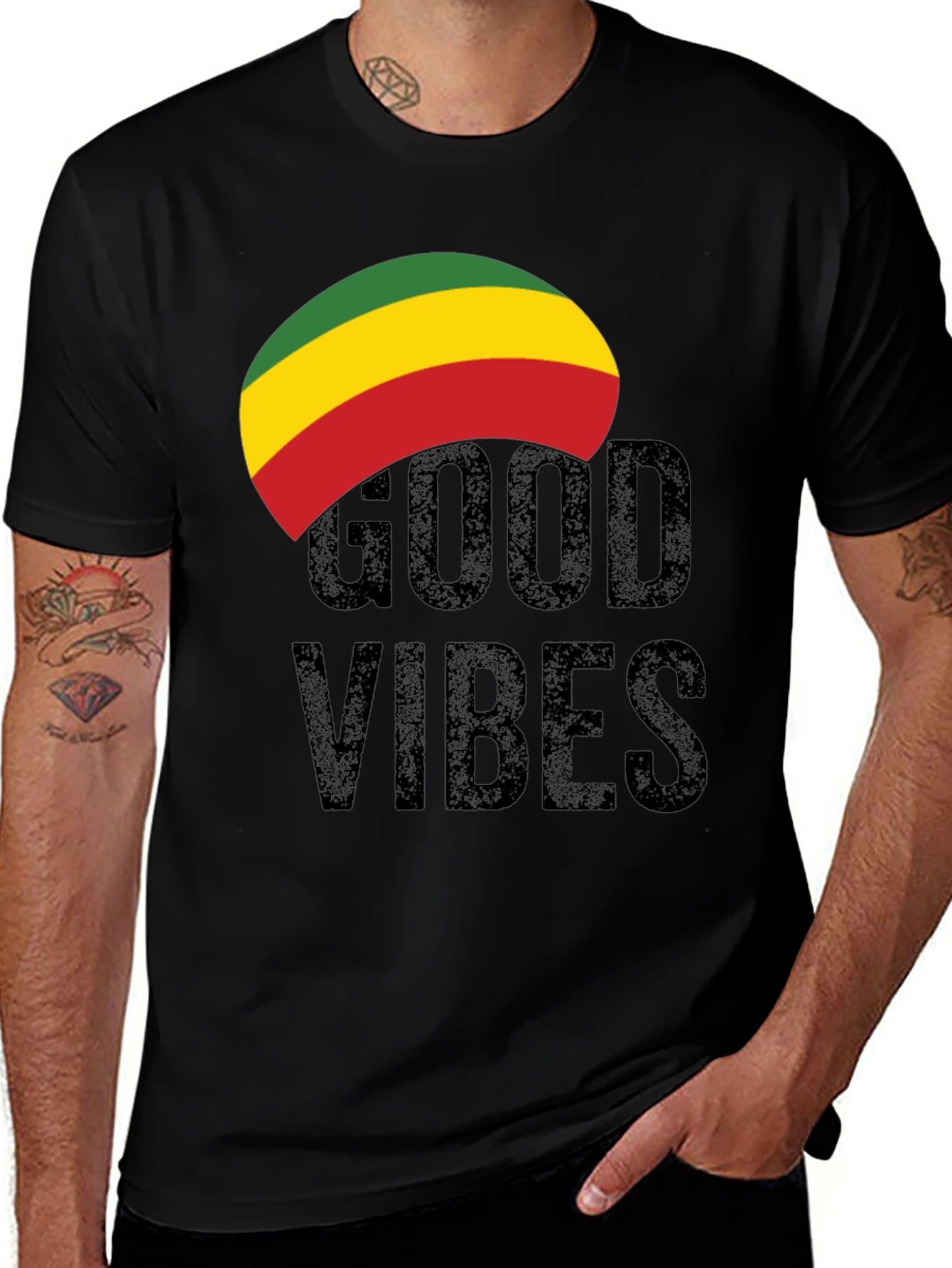 Black Rasta Good Vibes Graphic Tee - Black main image