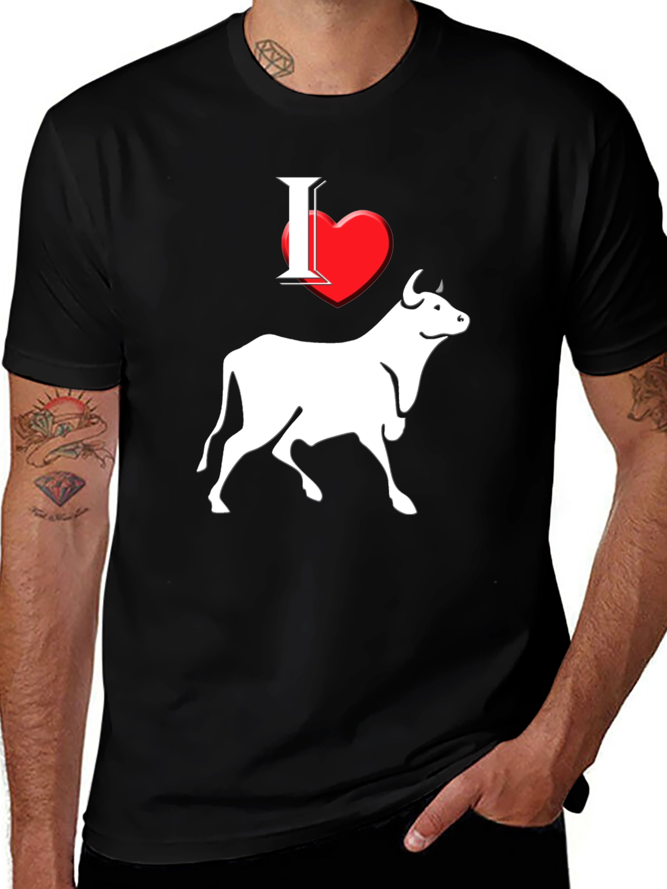 Variant 10 of I Heart Steer Graphic Tee - Black Cotton T-Shirt