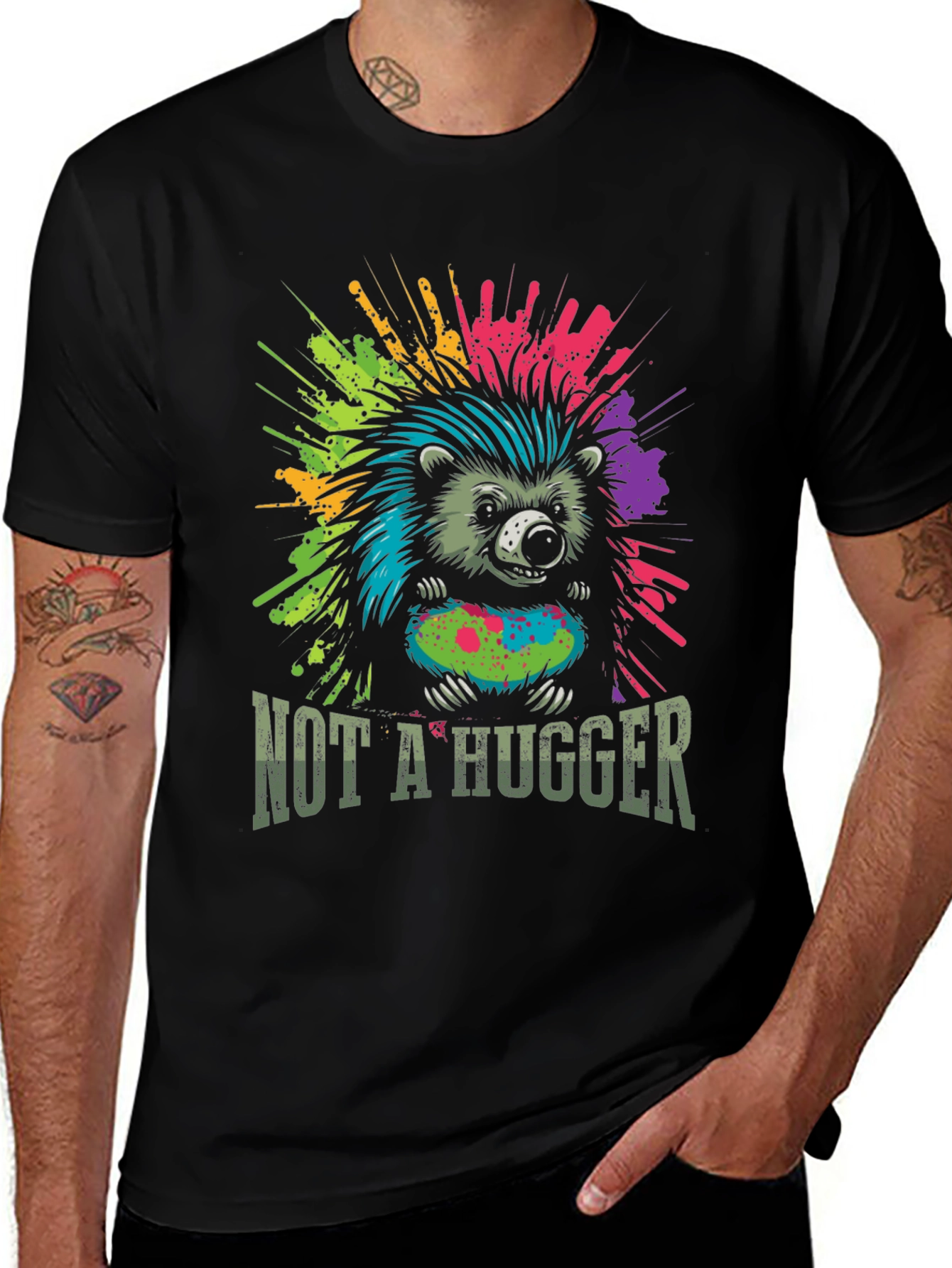 Black Not A Hugger Hedgehog Graphic Tee main image