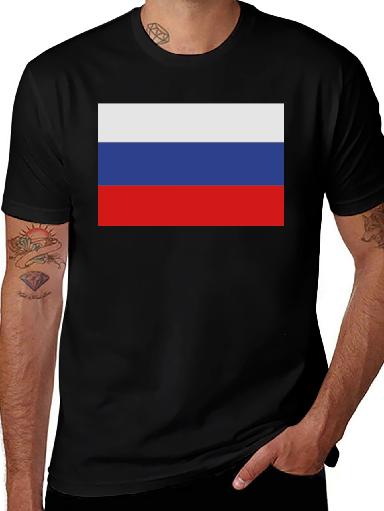 Variant 24 of Russia Flag Graphic Tee - Black Cotton T-Shirt