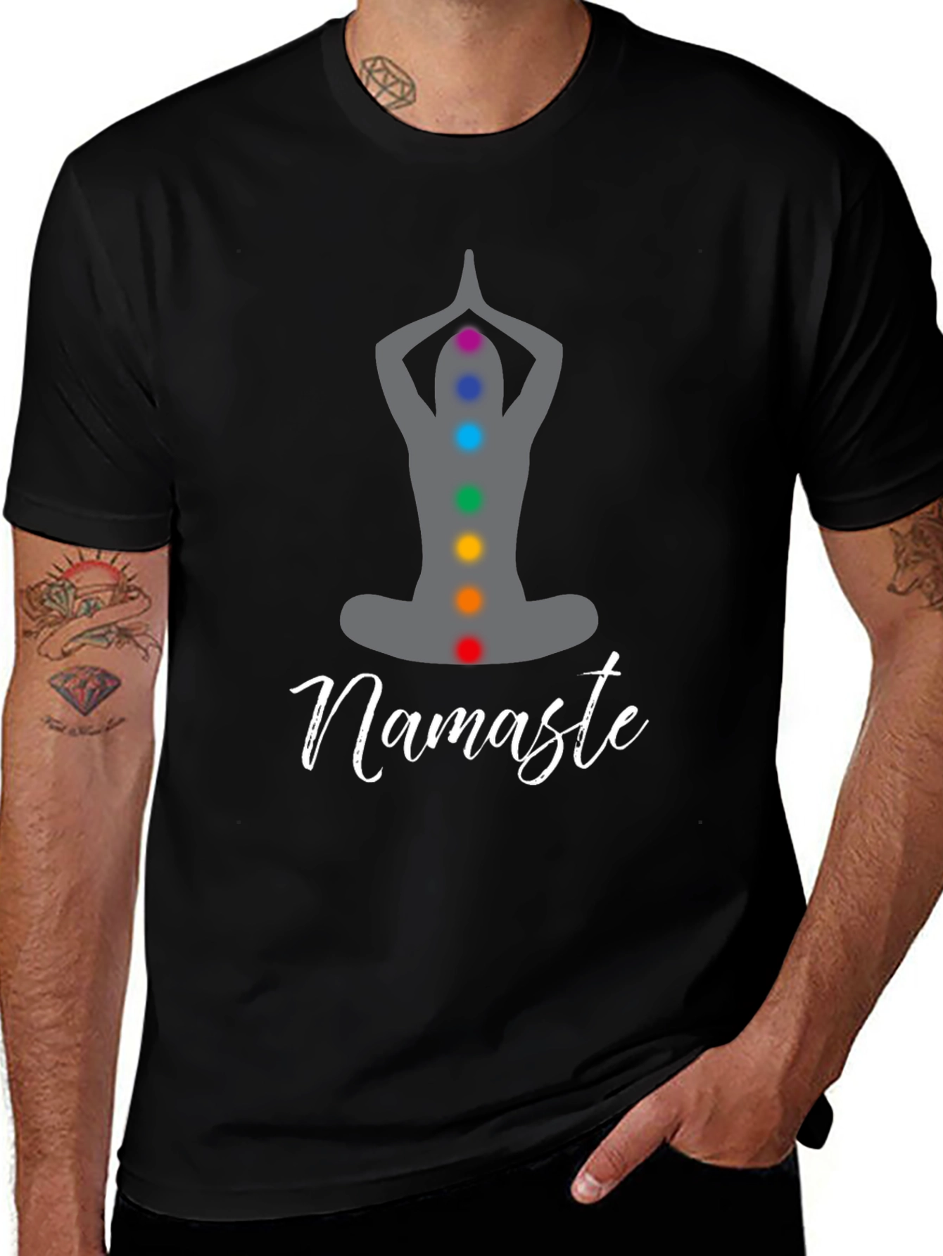 Variant 2 of Namaste Yoga Chakra Graphic Black T-Shirt
