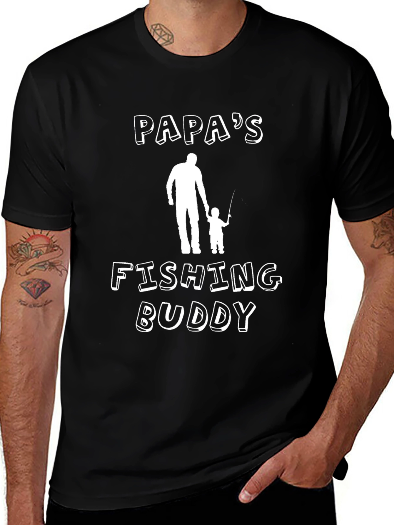 Black Papa's Fishing Buddy T-Shirt - Perfect Gift for Dad main image