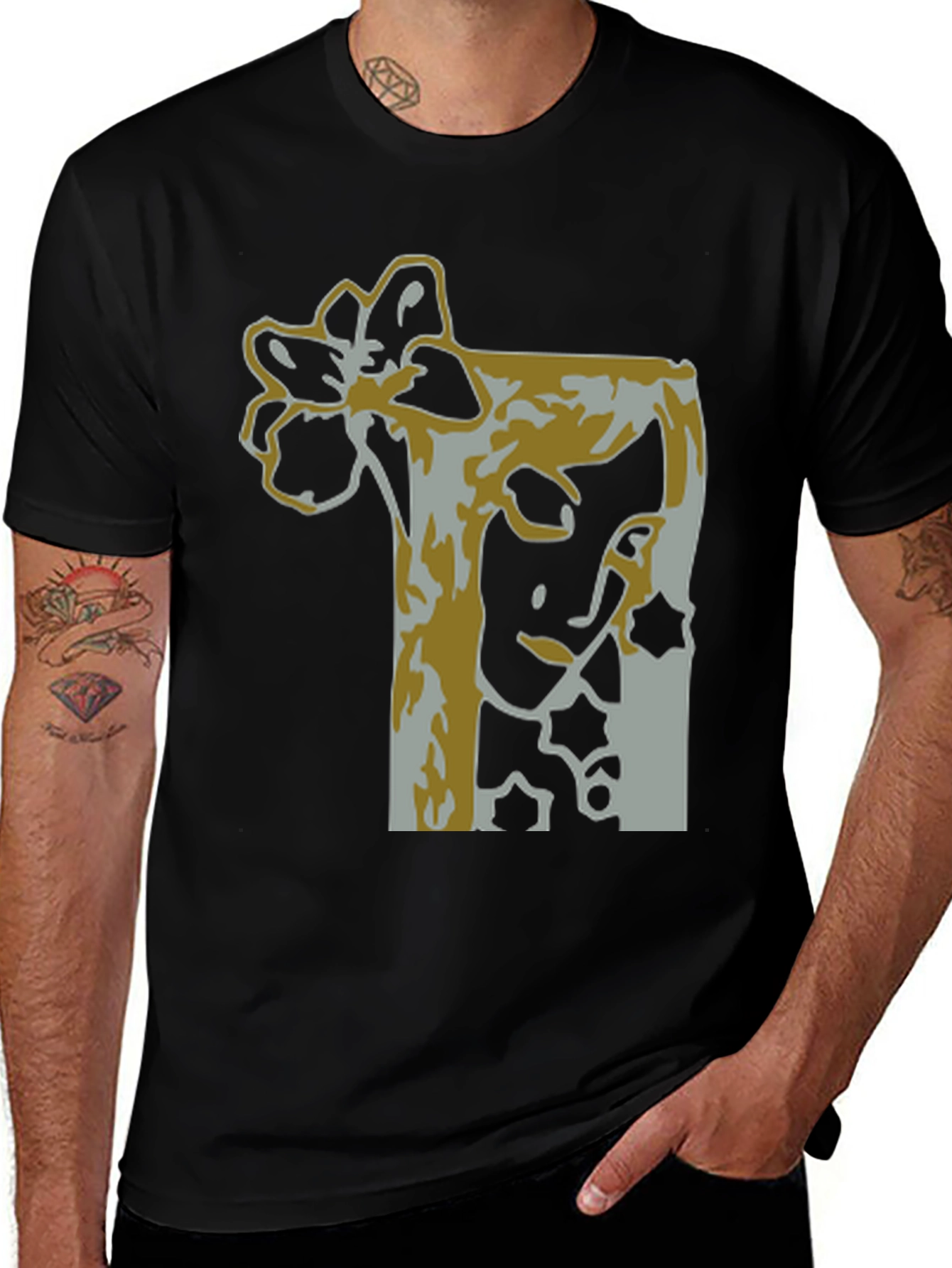 Variant 19 of Abstract Flower Graphic Tee - Stylish Black T-Shirt