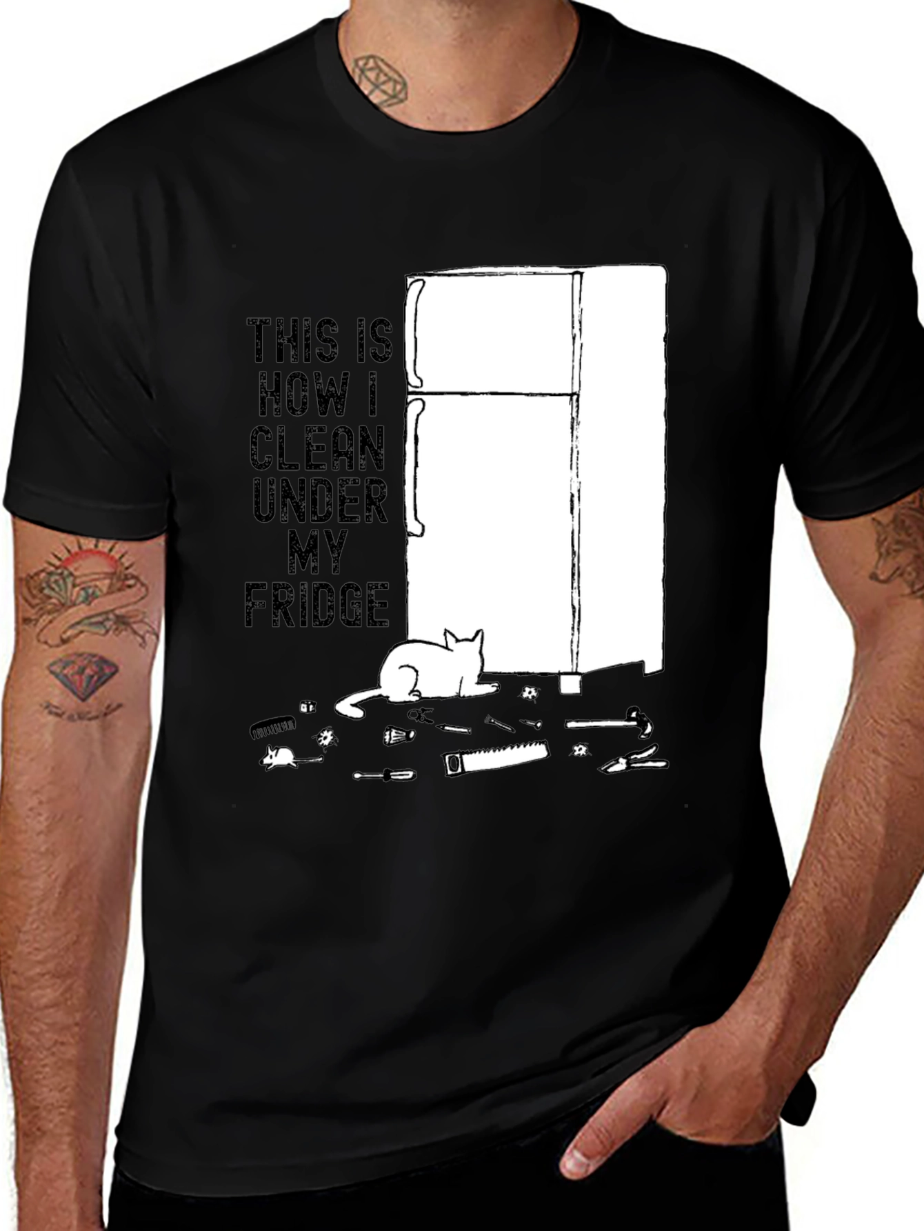 Variant 21 of Funny Cat & Fridge T-Shirt - Clean Under My Fridge!