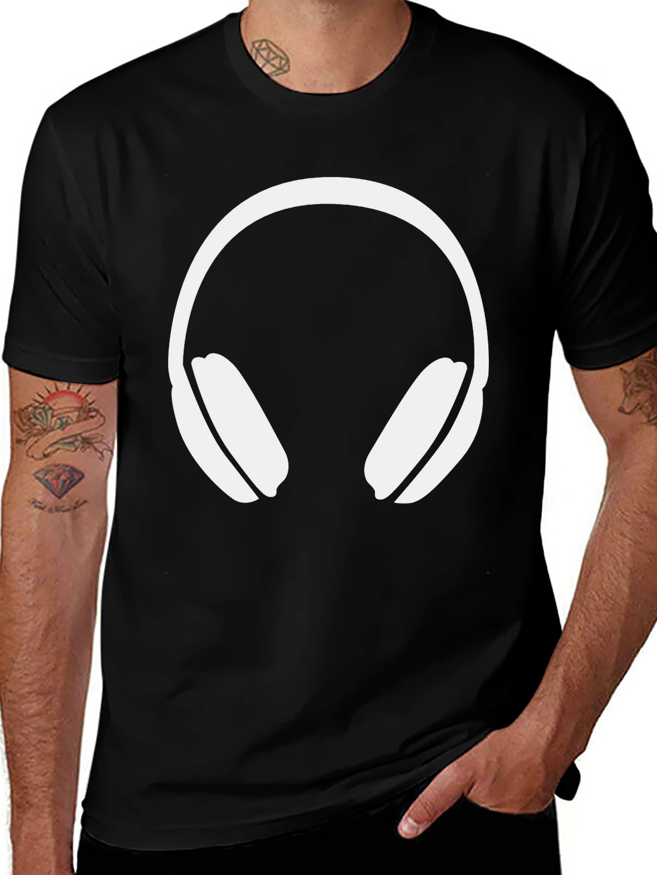 Variant 17 of Headphone Graphic Tee - Black Cotton Blend
