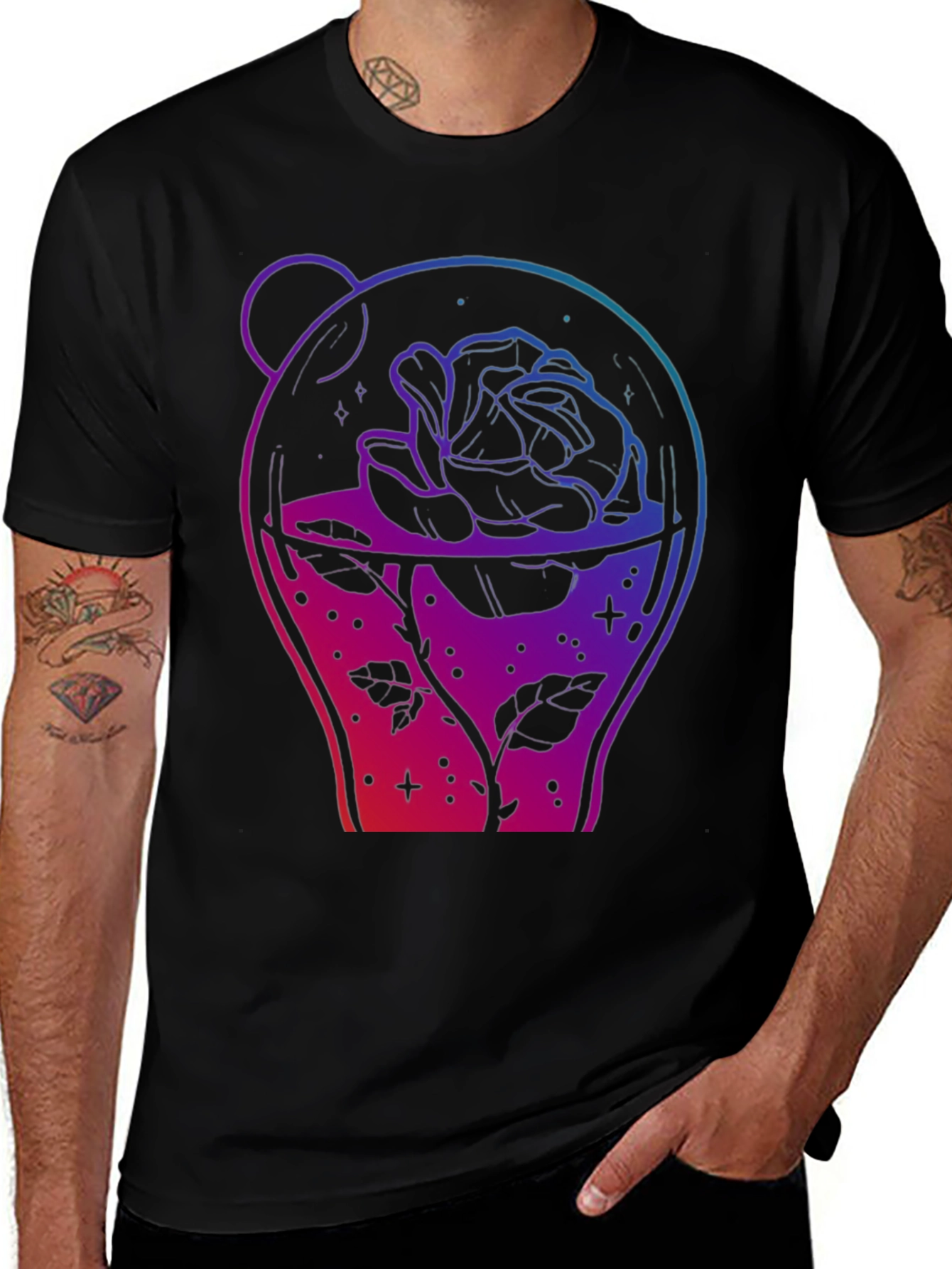 Variant 26 of Rose in Jar Graphic Print Black T-Shirt