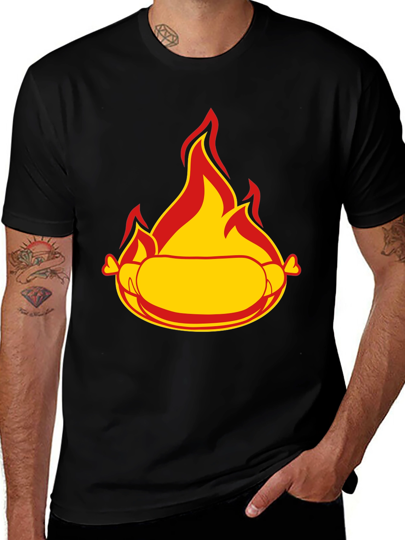 Variant 3 of Fiery Hot Dog Graphic T-Shirt - Black