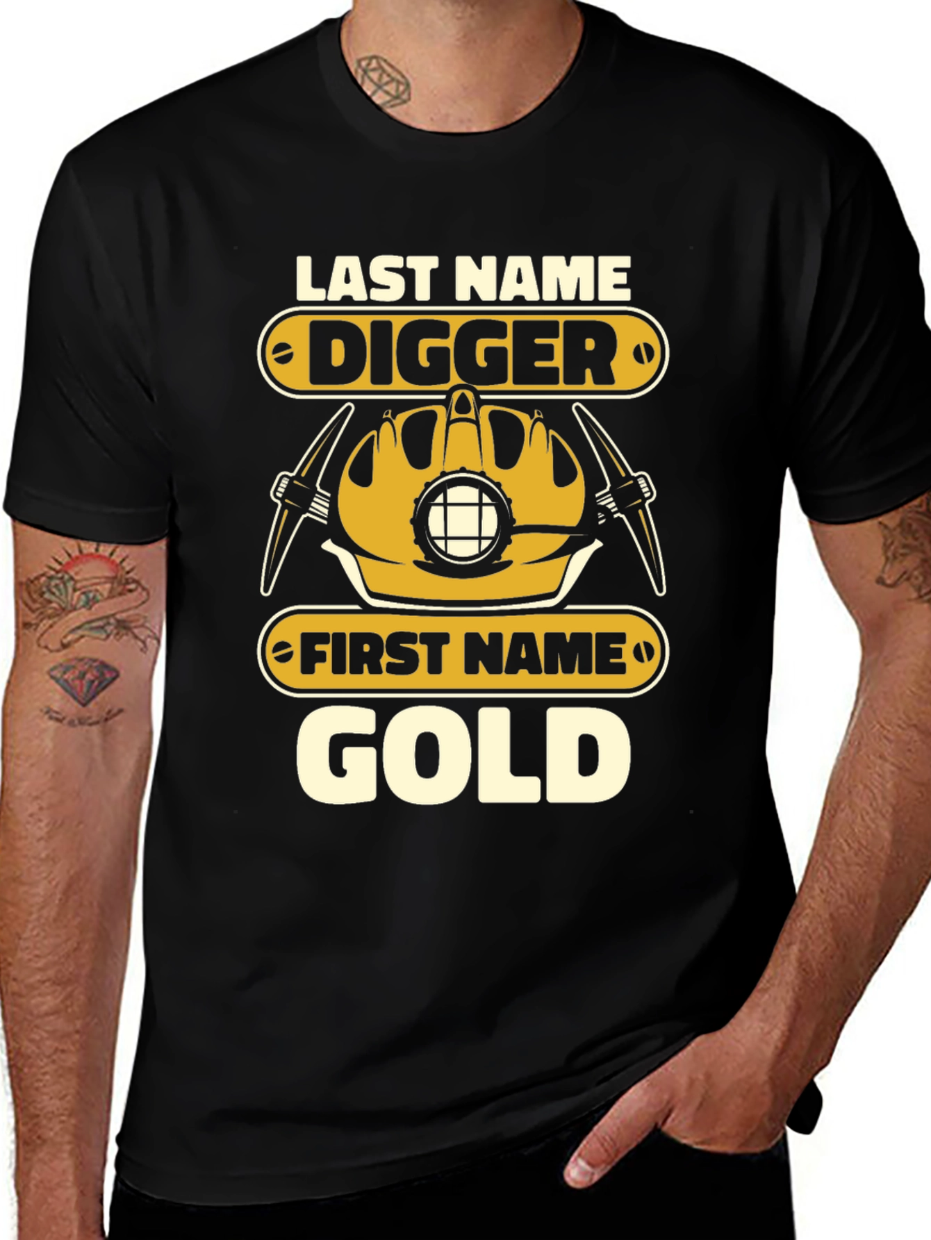 Digger Gold T-Shirt - Miner Last Name First Name Graphic Tee