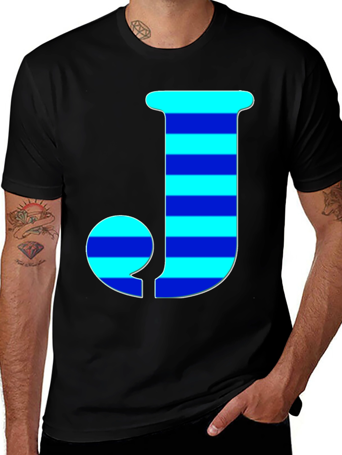Variant 8 of Black T-Shirt with Striped Letter J