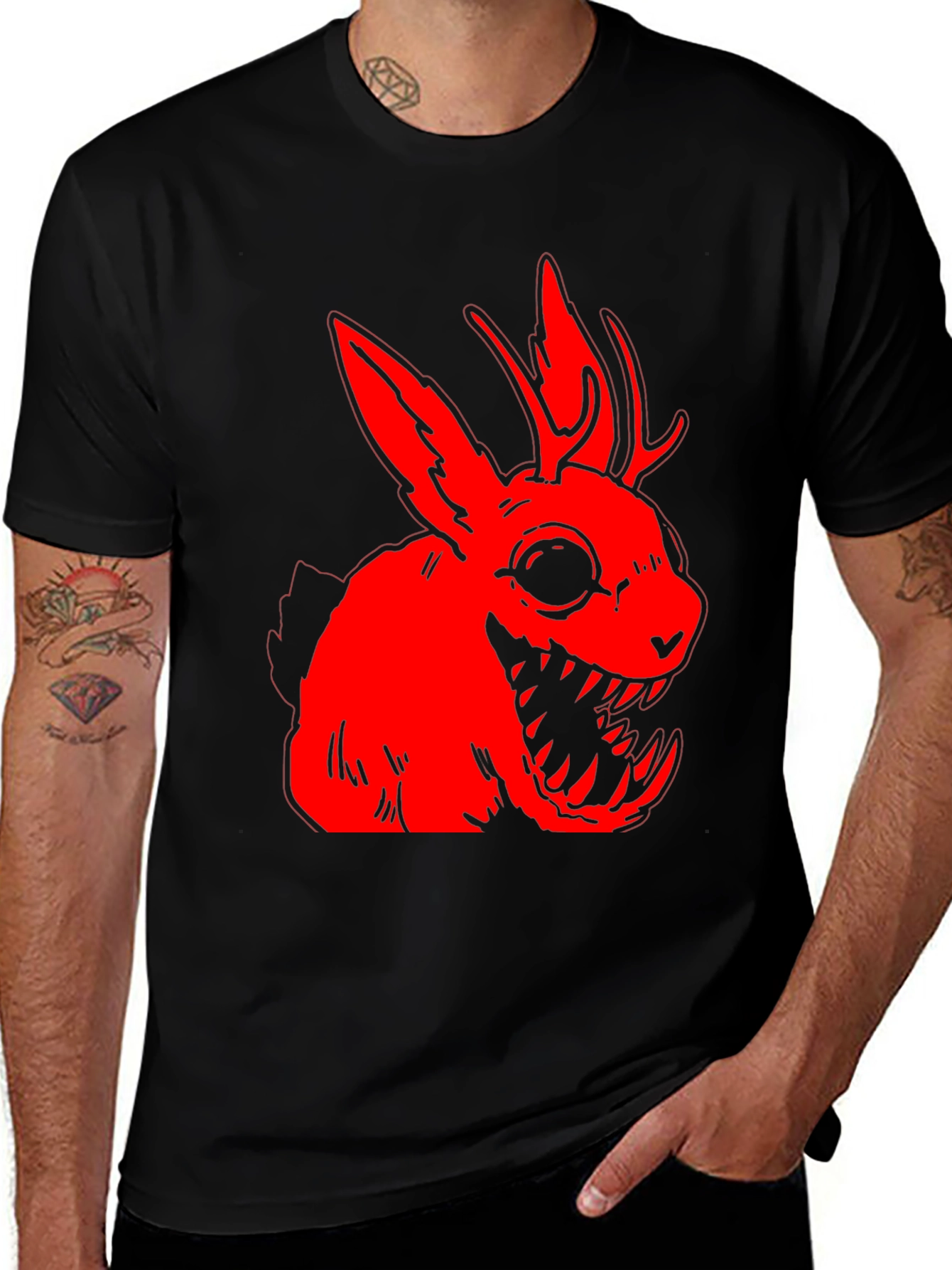 Variant 4 of Creepy Bunny Graphic Tee - Men's Black T-Shirt