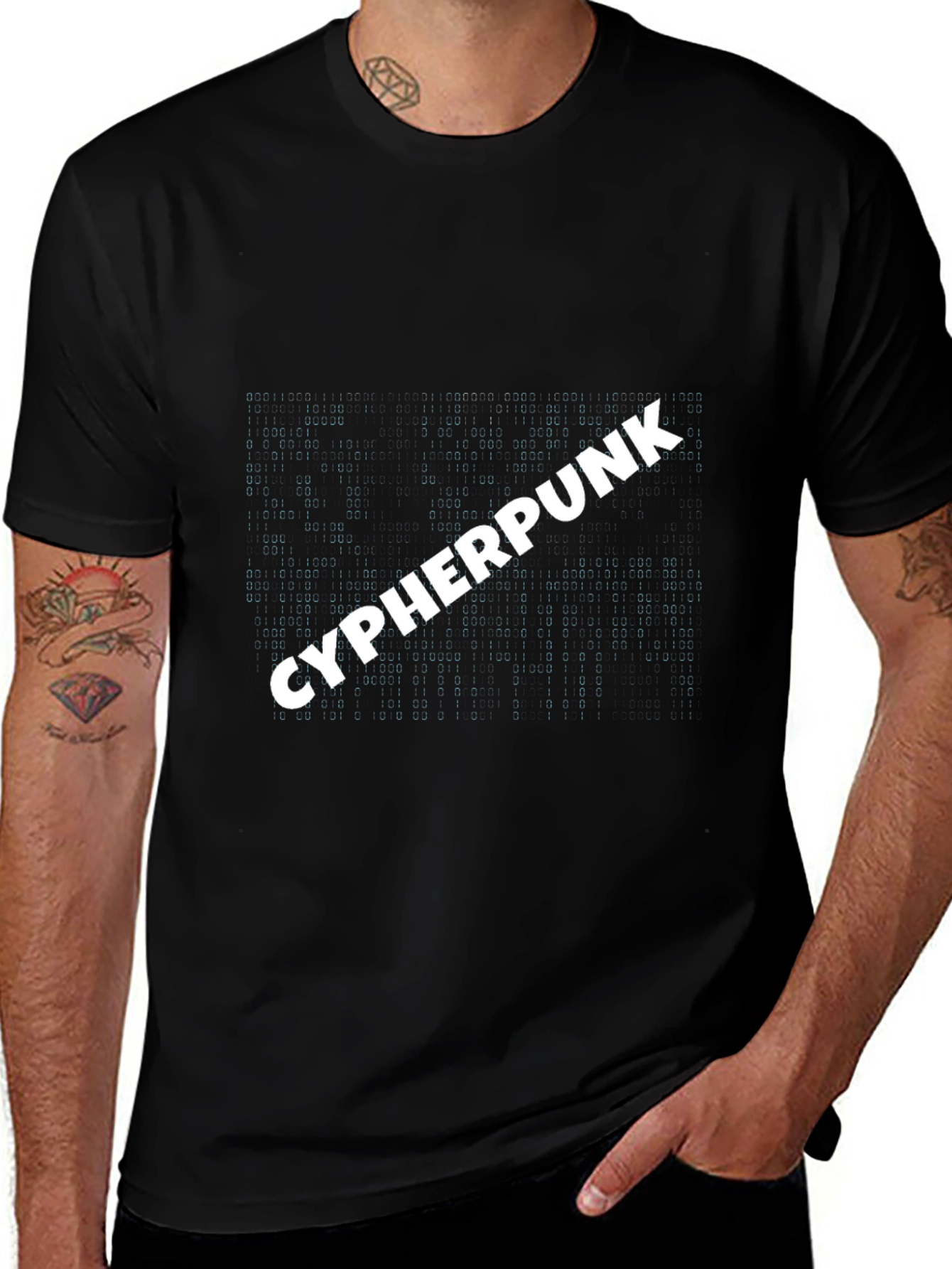 Variant 2 of Cyberpunk Style T-Shirt: Matrix Code Design