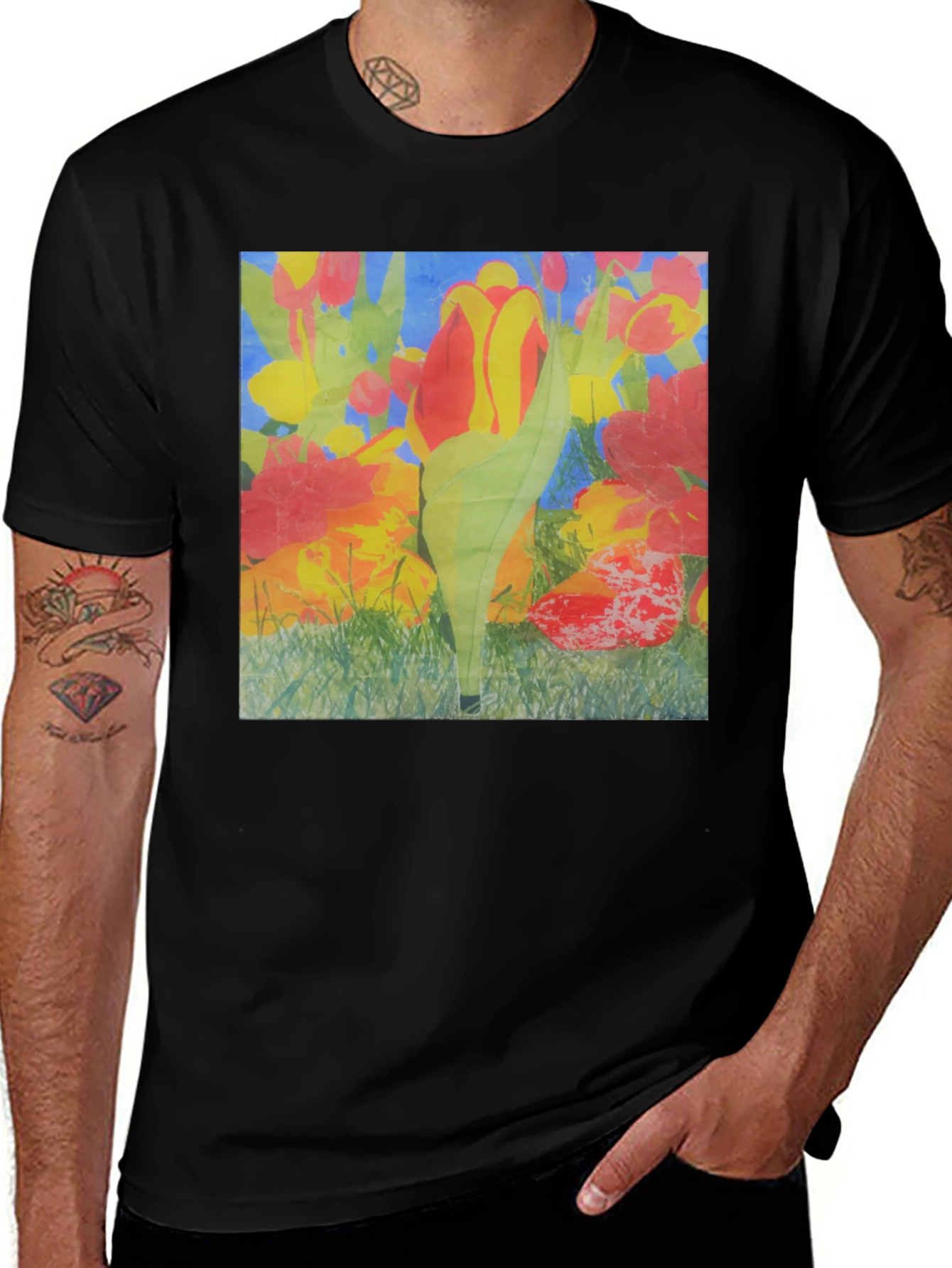Variant 20 of Floral Art Print Tee - Vivid Tulip Garden