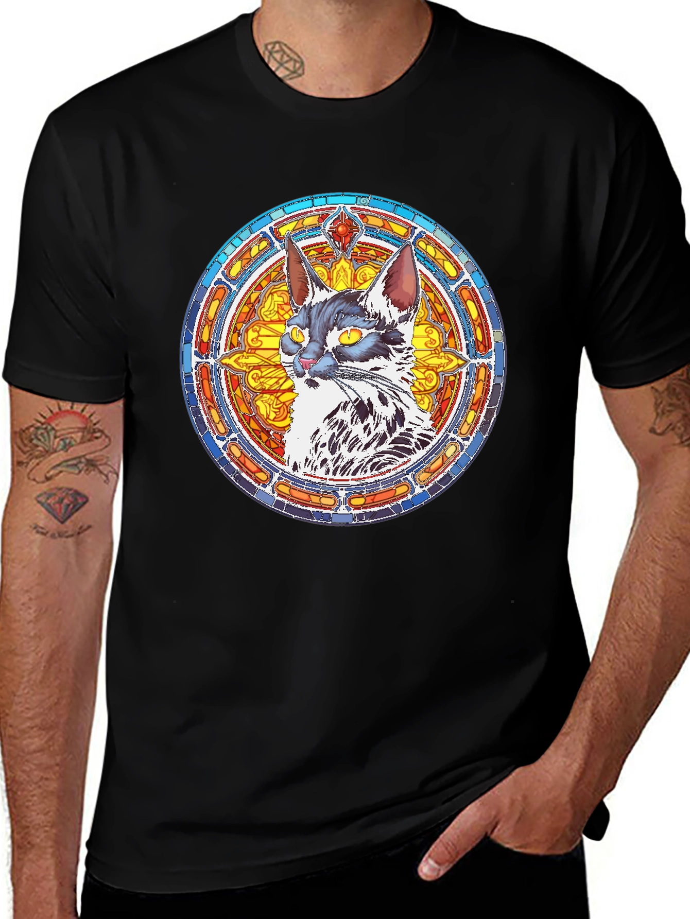 Variant 25 of Stained Glass Cat Graphic Tee - Black