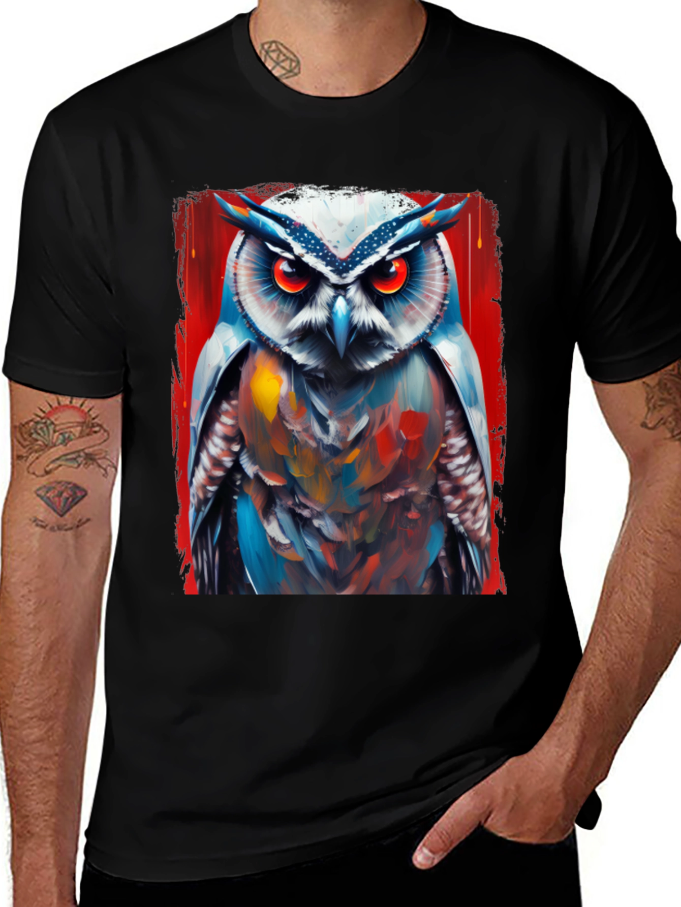 Variant 24 of Owl Art Print T-Shirt - Cool Bird Graphic Tee