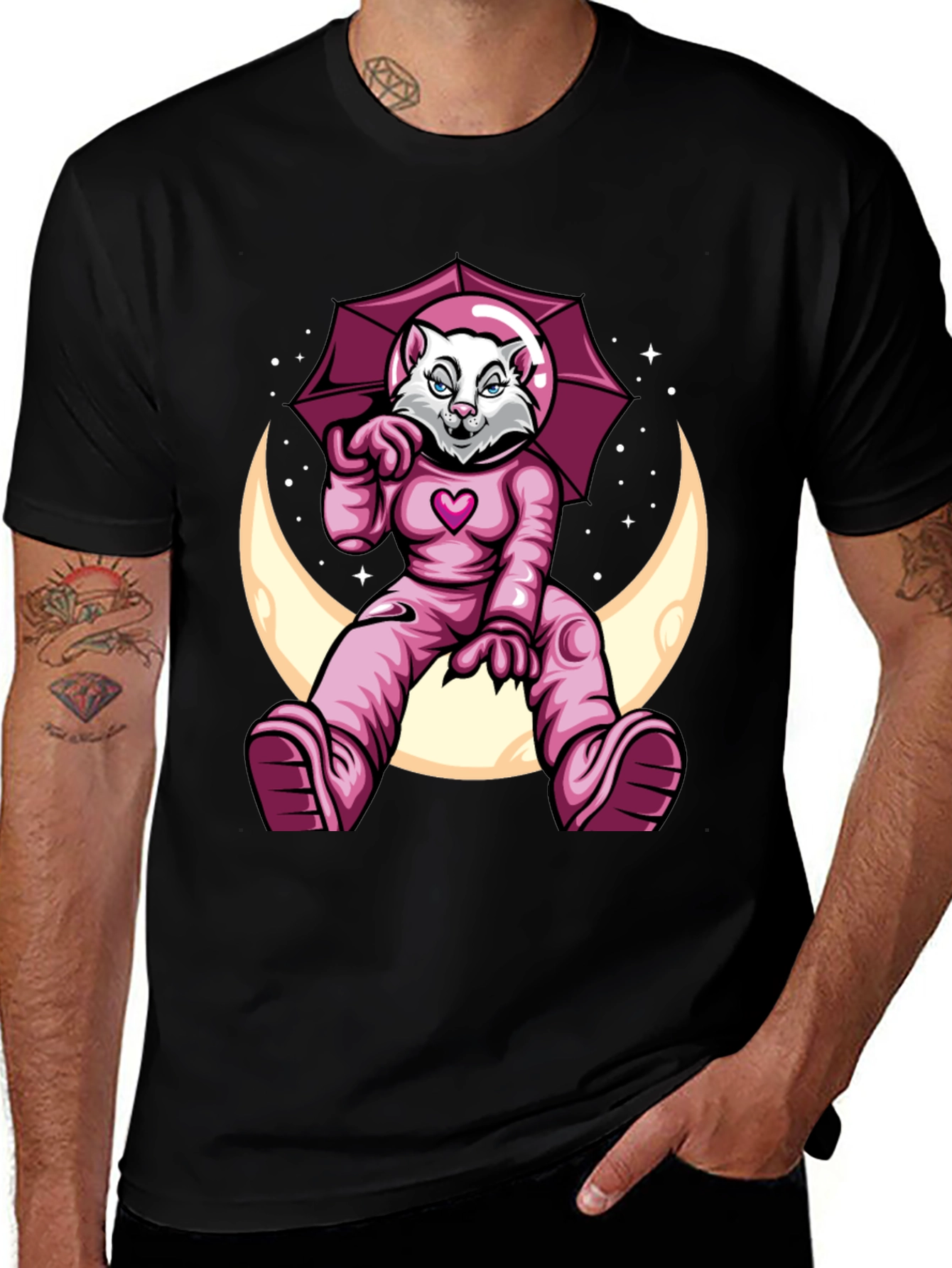 Variant 19 of Cosmic Cat T-Shirt - Moon Astronaut Design