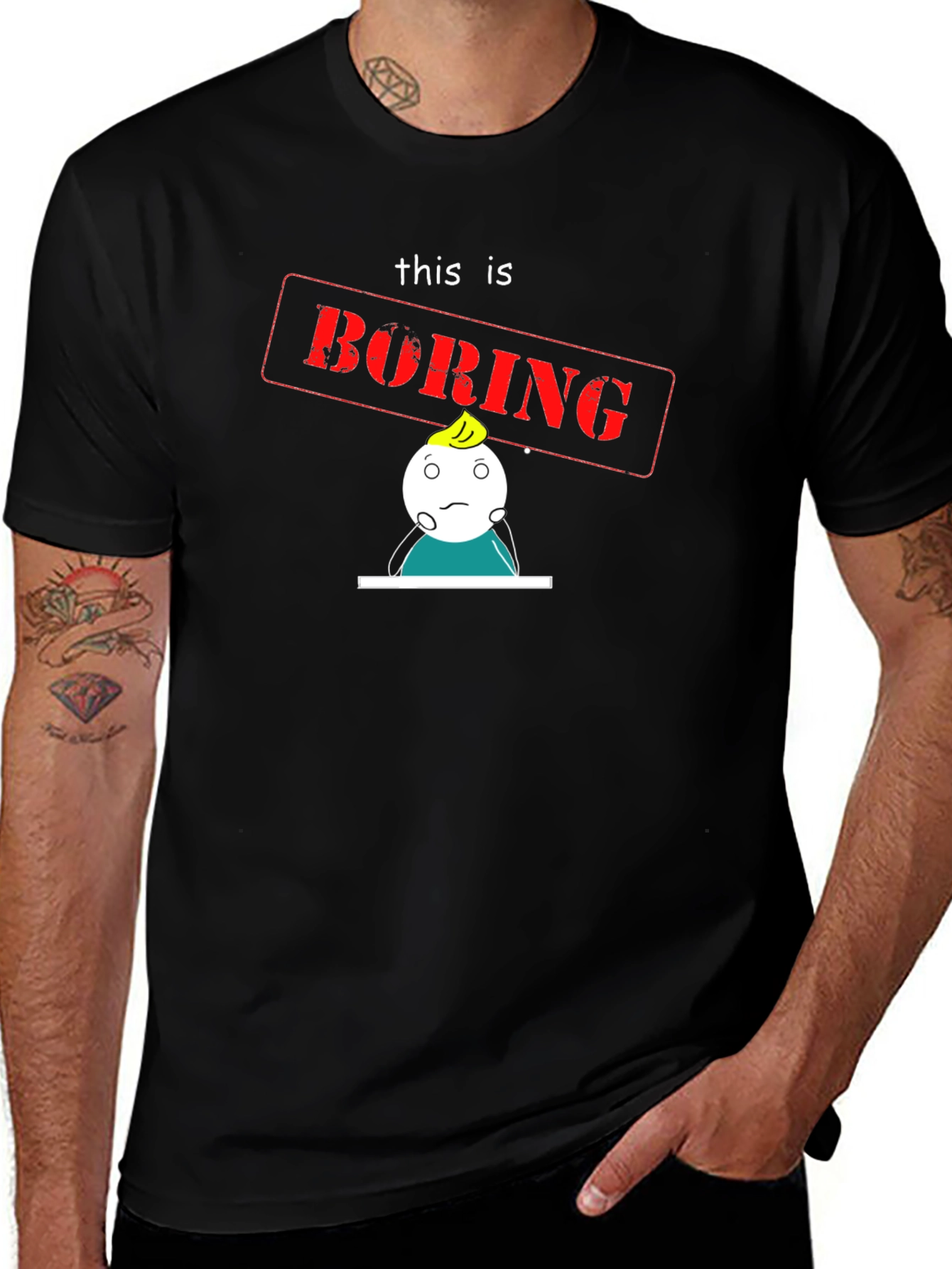 Black Boring Graphic Tee - Black Cotton T-Shirt main image