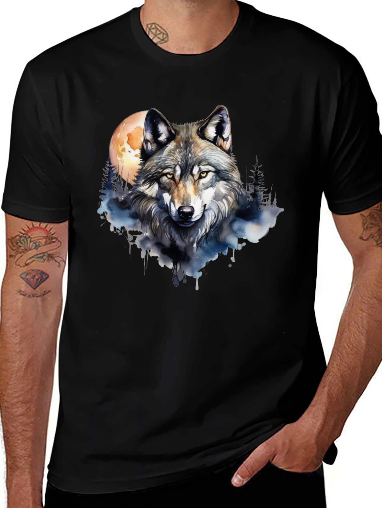 Variant 11 of Wolf Moon Graphic Tee - Black Cotton T-Shirt