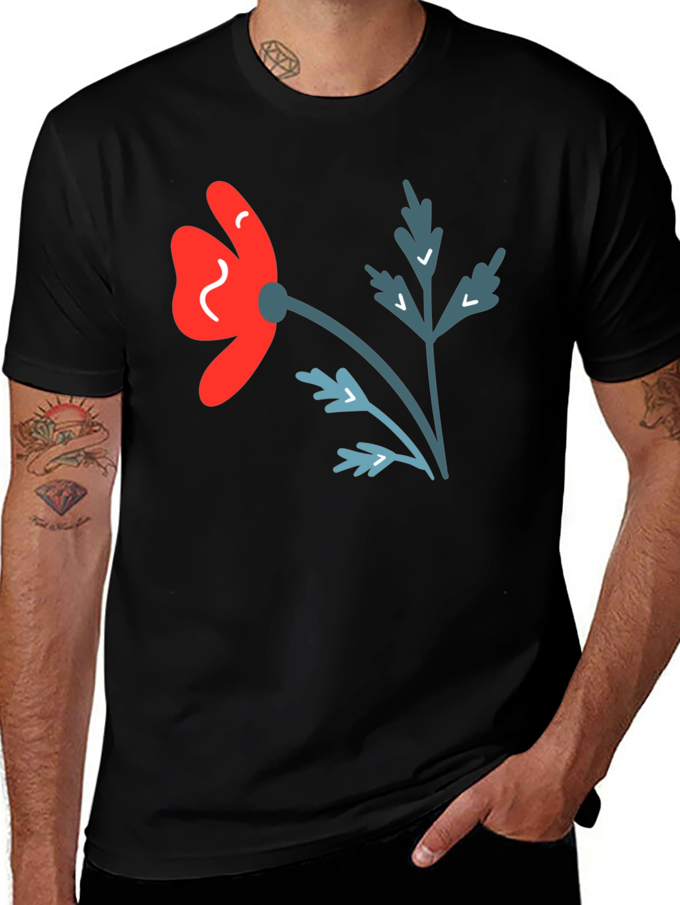 Variant 13 of Floral Graphic Tee - Stylish Black Cotton T-Shirt