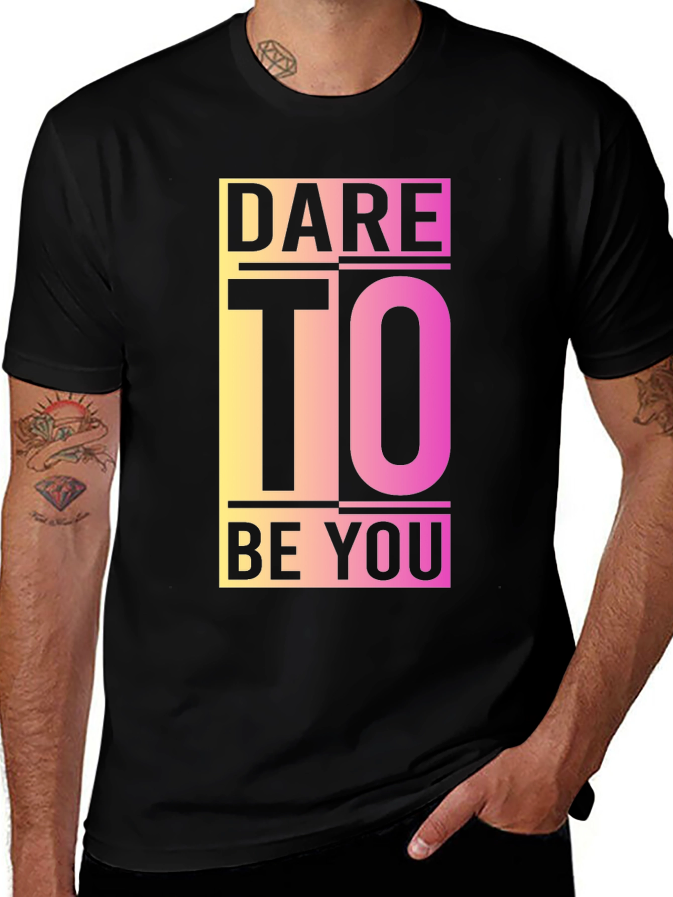 Variant 10 of Dare To Be You Graphic Tee - Black Cotton Blend