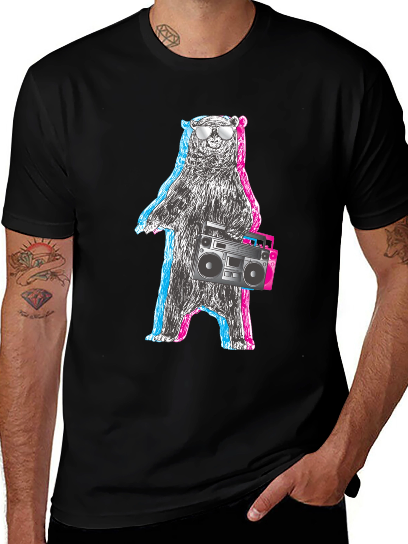 Variant 28 of Cool Bear Graphic Tee - Black Crew Neck T-Shirt