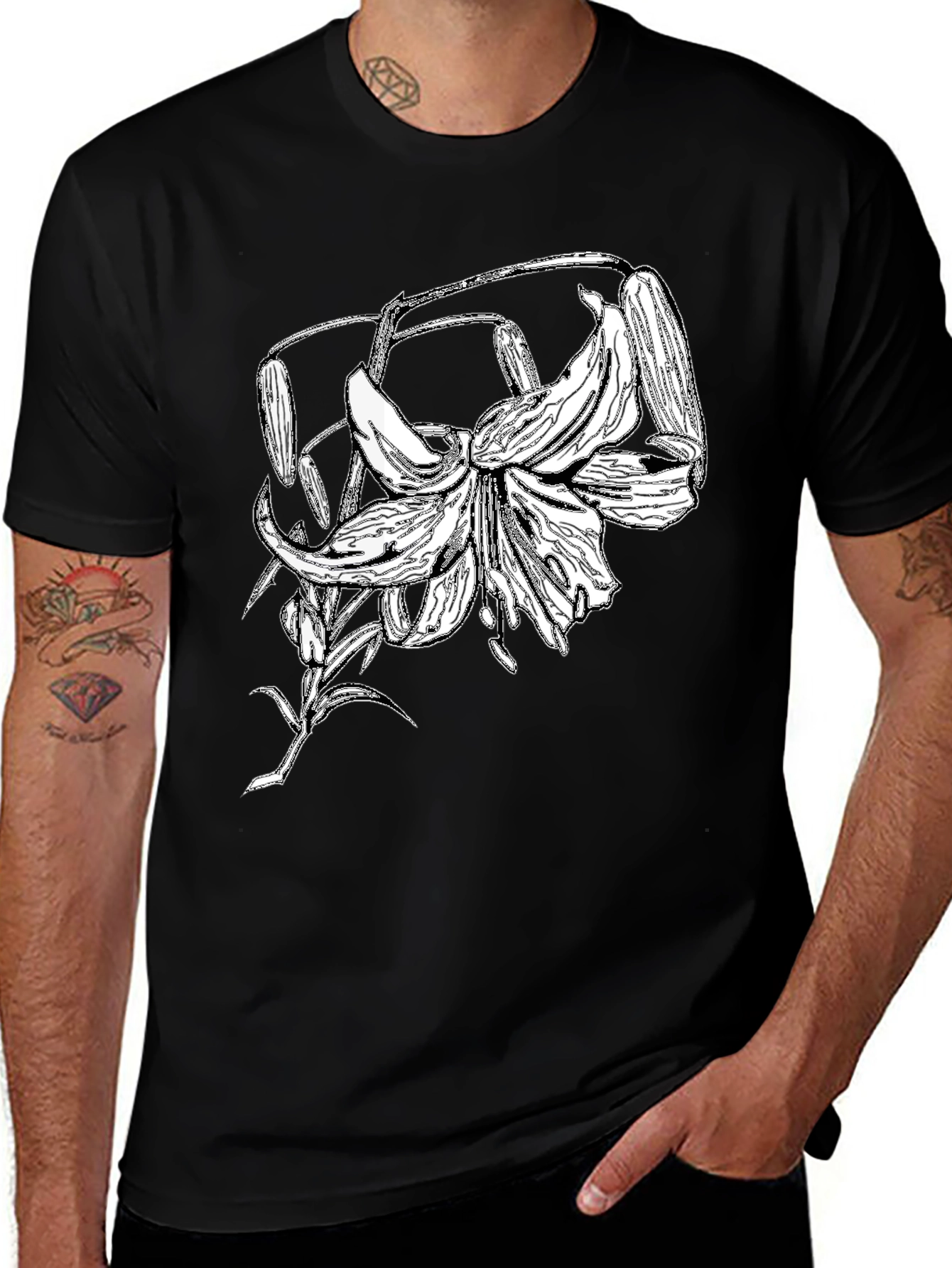 Variant 23 of Floral Graphic T-Shirt - Black Casual Tee