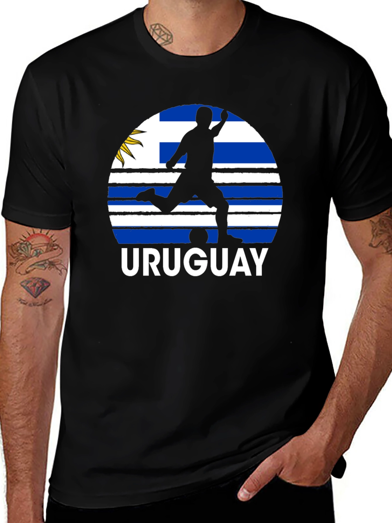 Uruguay Soccer Fan T-Shirt - Black Crew Neck Tee