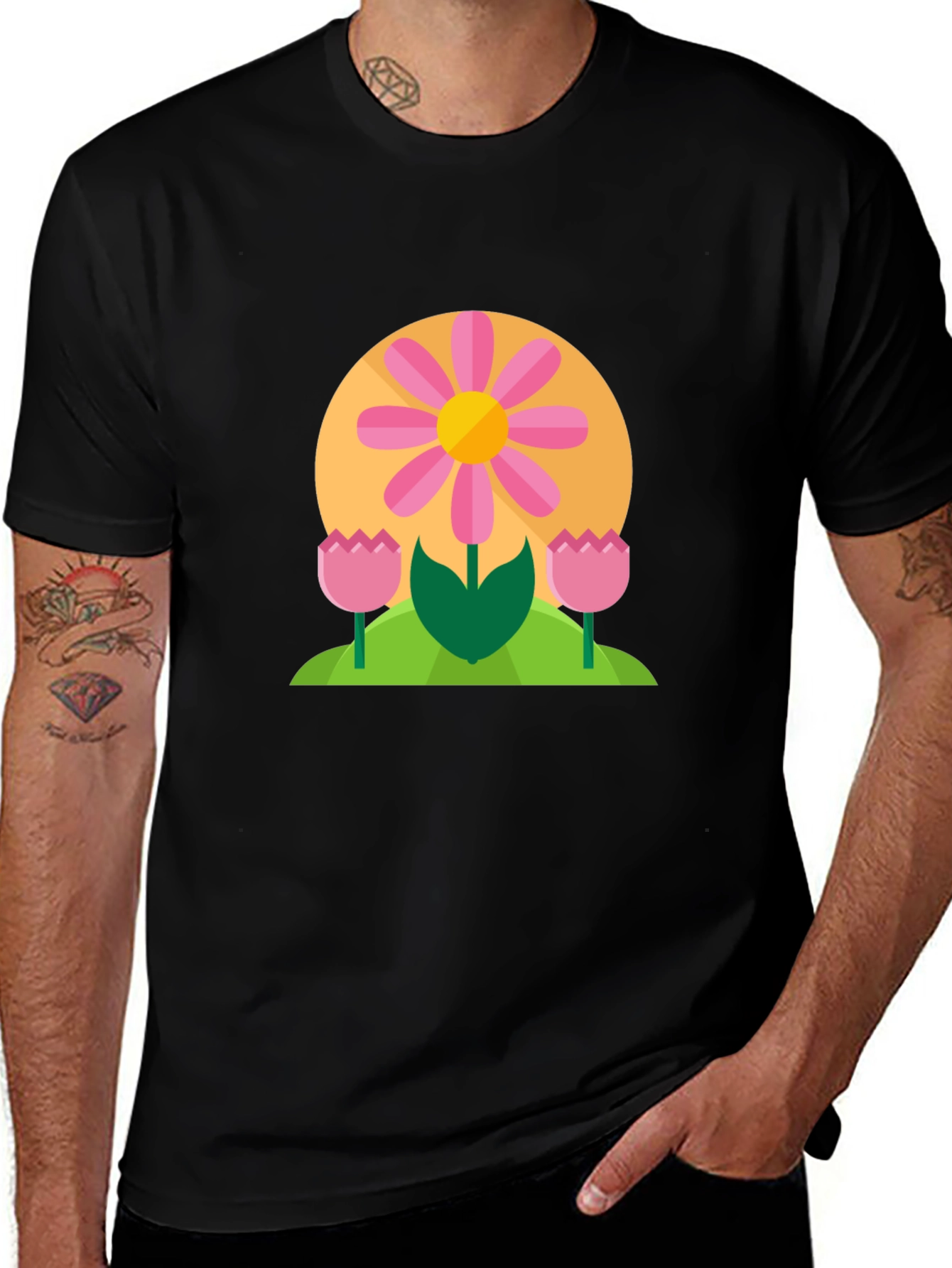 Variant 14 of Floral Graphic Print Black T-Shirt