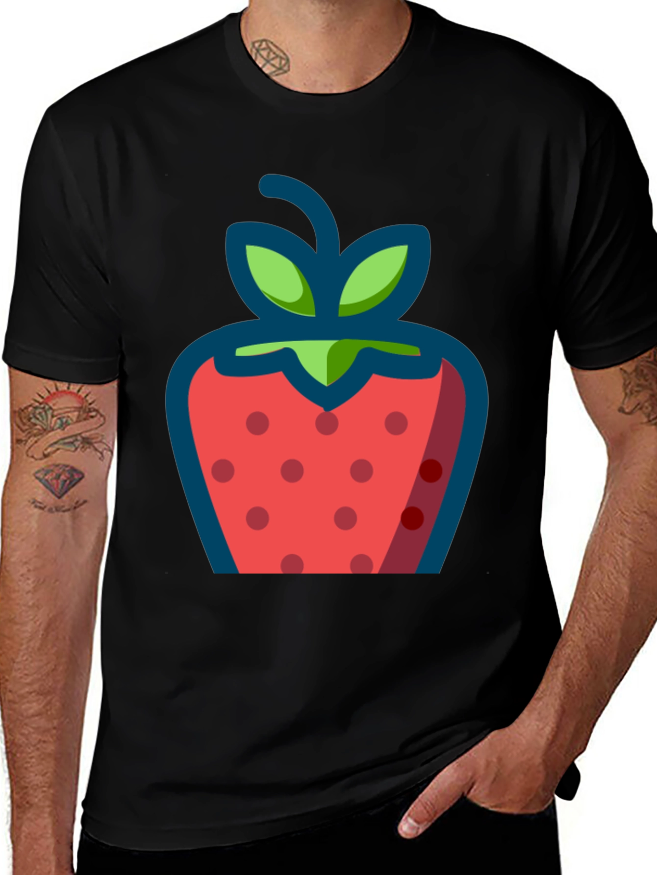 Variant 22 of Strawberry Graphic Black T-Shirt - Casual Style
