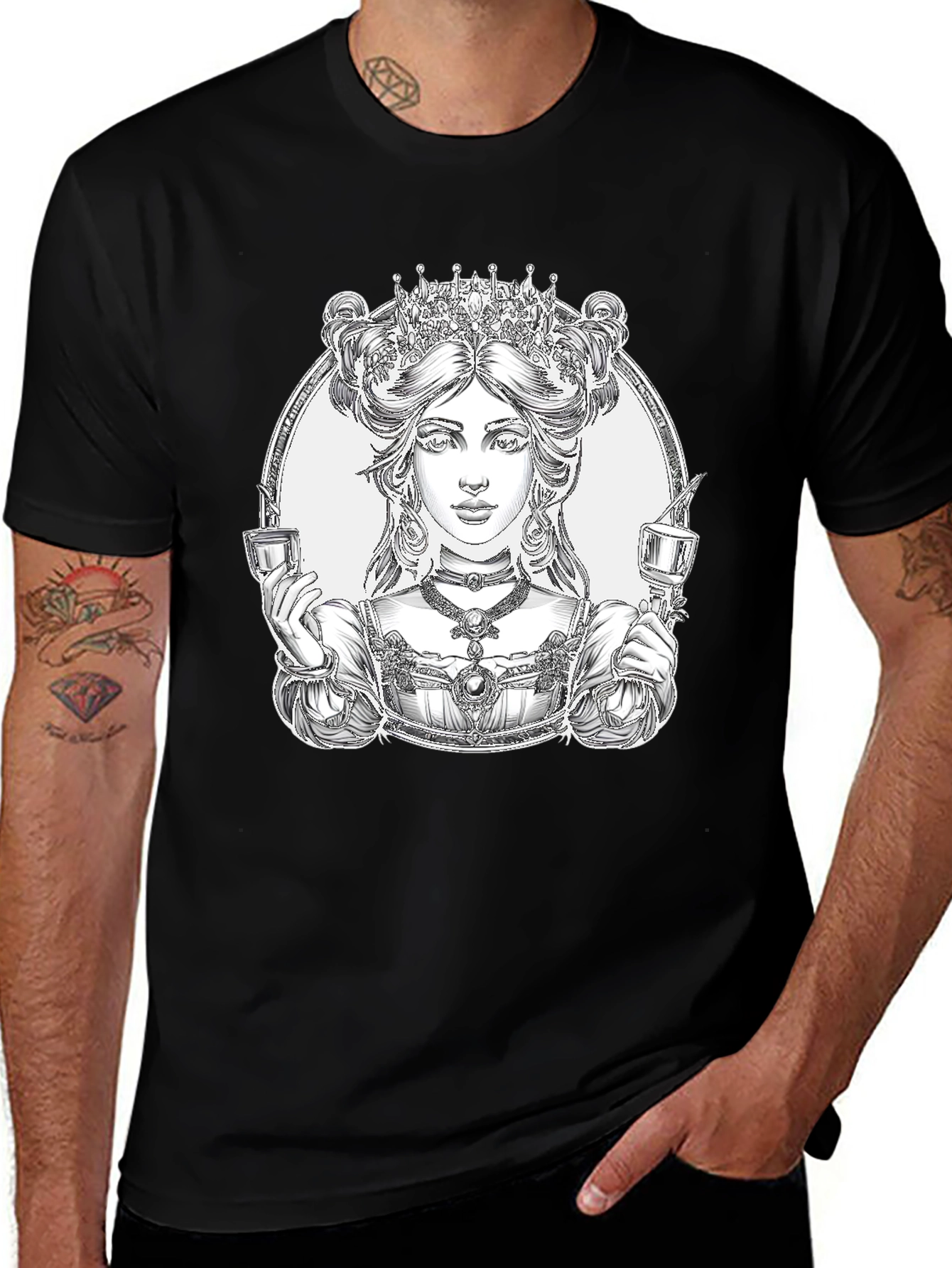 Queen of Cups Graphic Tee - Black Cotton Blend