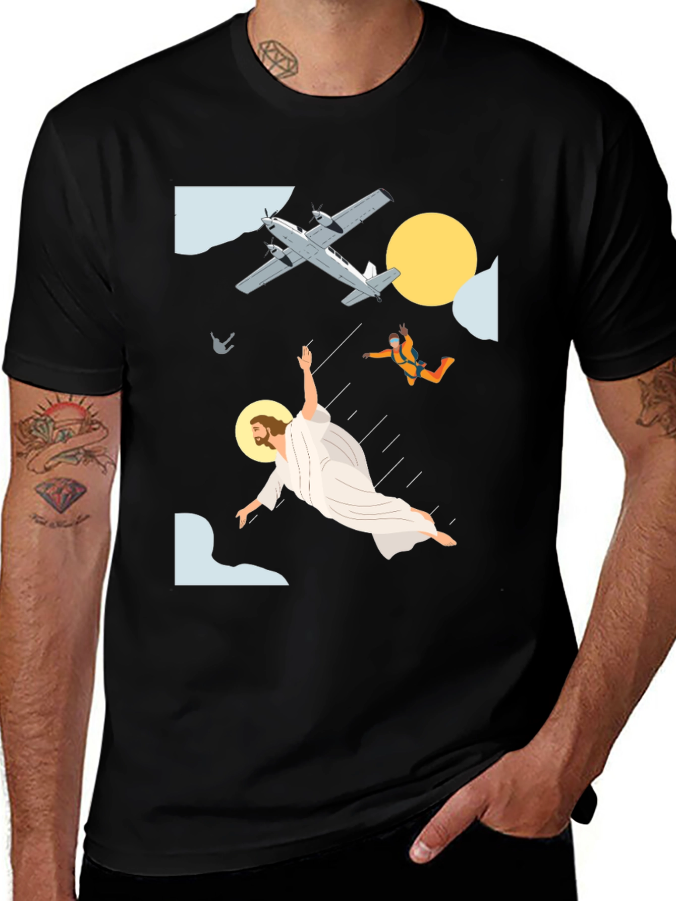 Variant 23 of Skydiving Jesus Black T-Shirt