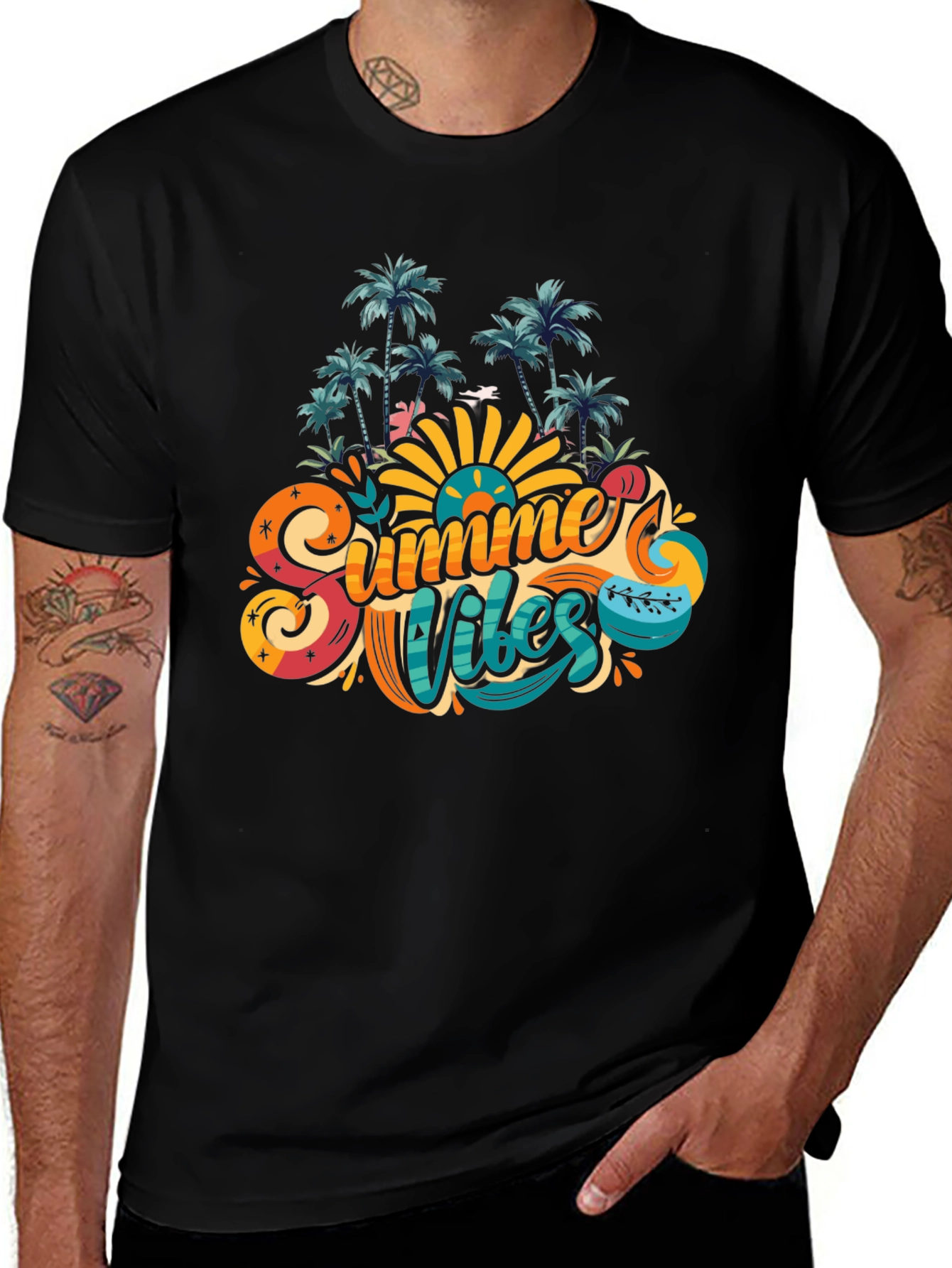 Variant 23 of Summer Vibes Graphic Tee - Tropical Palm Design