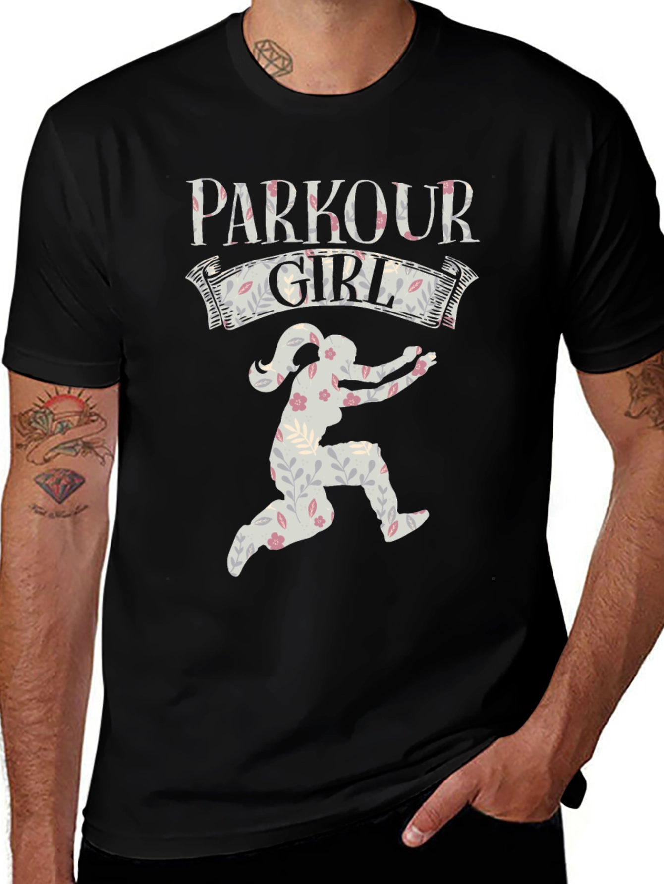 Variant 17 of Parkour Girl T-Shirt - Floral Silhouette Design