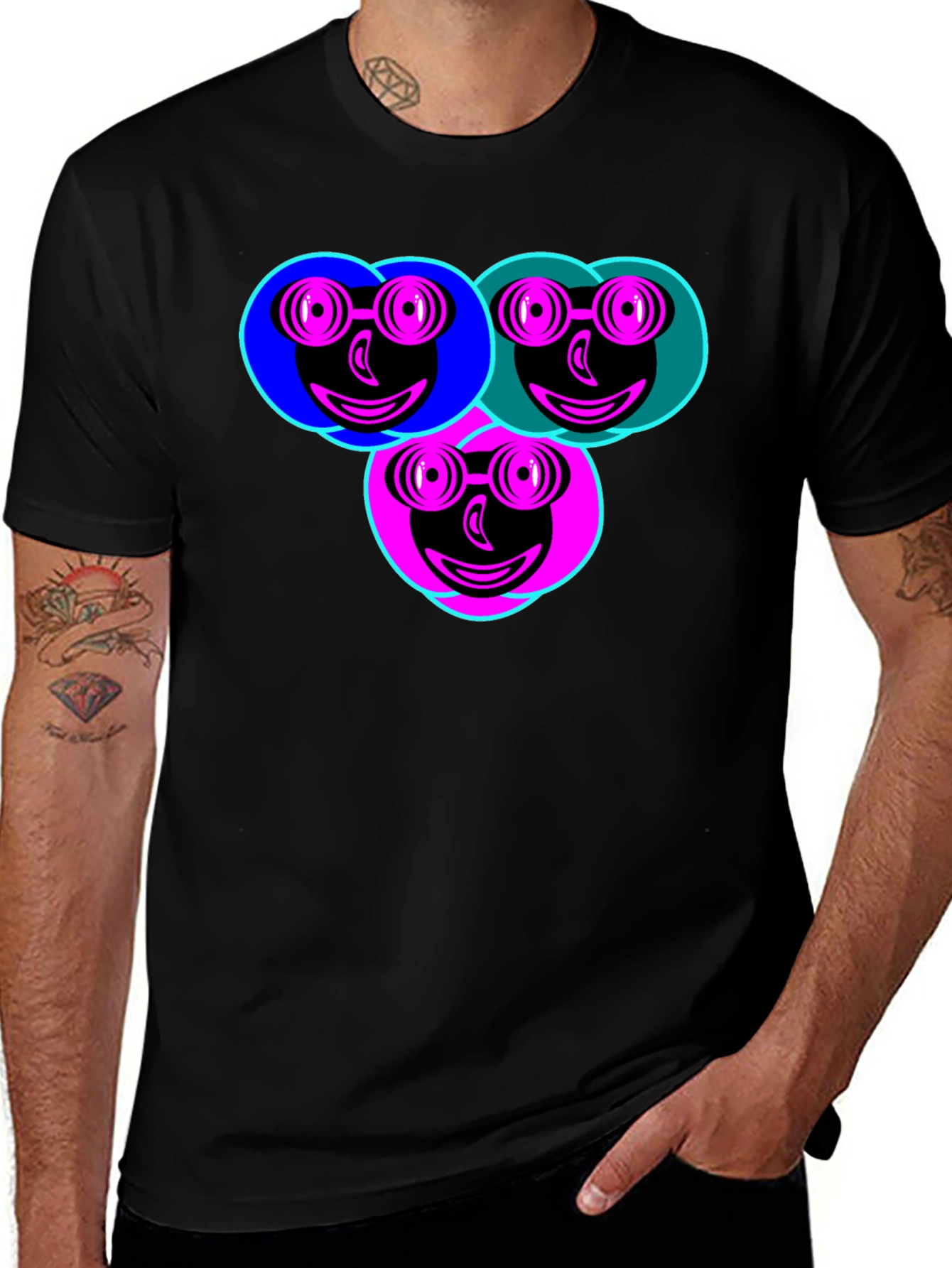 Variant 19 of Funky Face Graphic Tee - Black Cotton T-Shirt