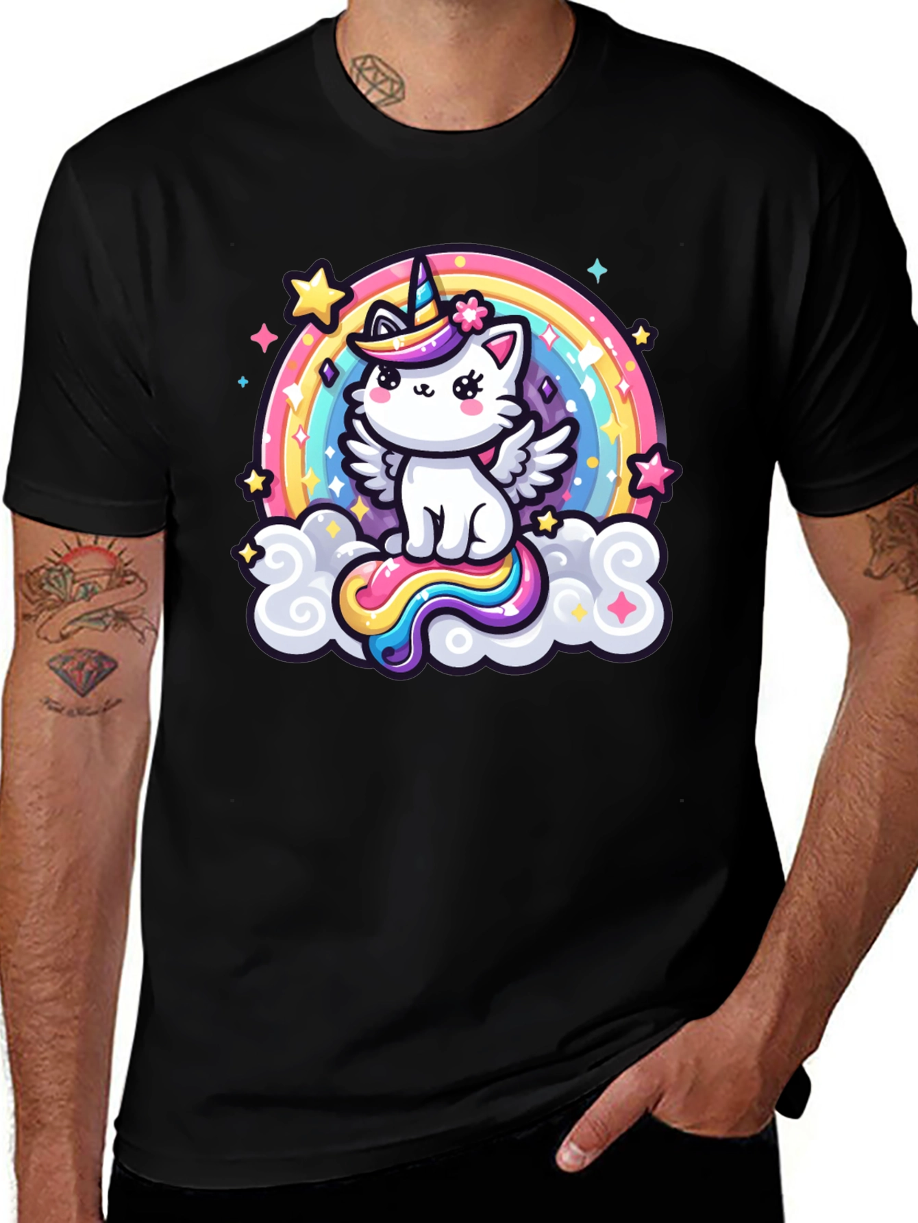 Variant 30 of Cute Rainbow Unicorn Kitten Graphic T-Shirt