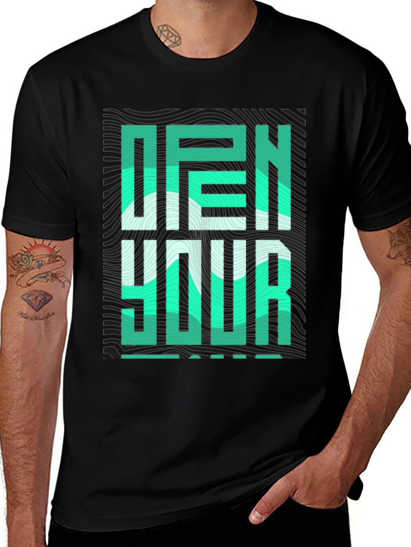 Variant 27 of Open Your Mind Graphic Tee - Stylish Black T-Shirt