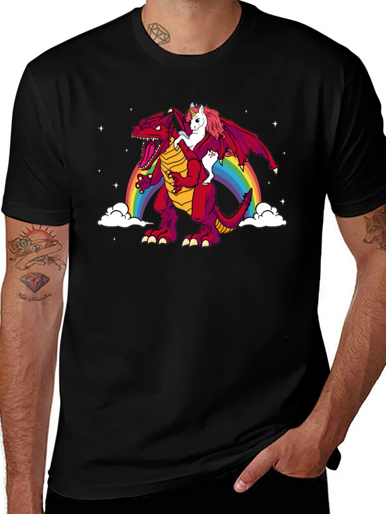 Variant 11 of Unicorn Riding Dinosaur Rainbow Graphic T-Shirt