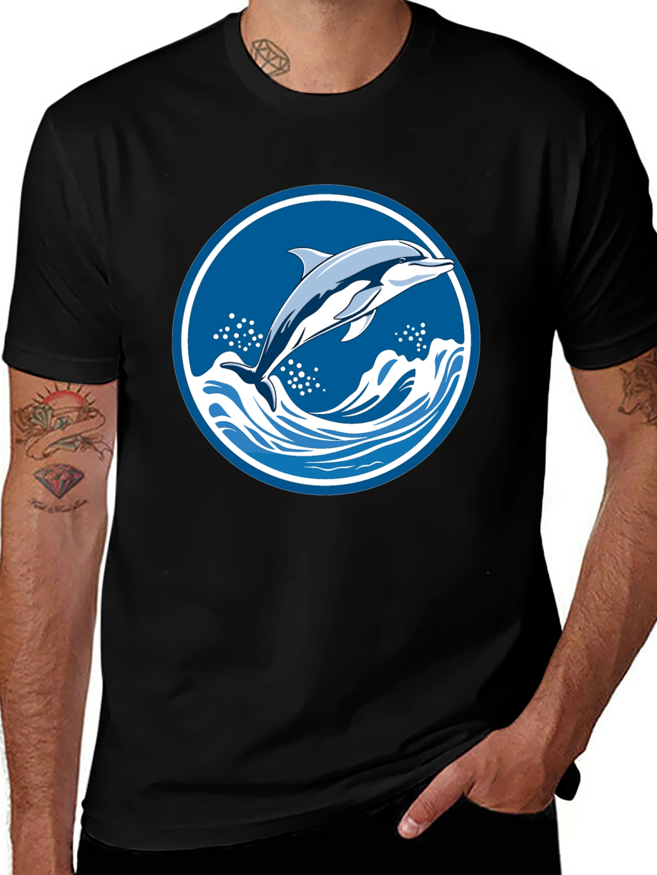 Variant 18 of Dolphin Wave Graphic Tee - Black